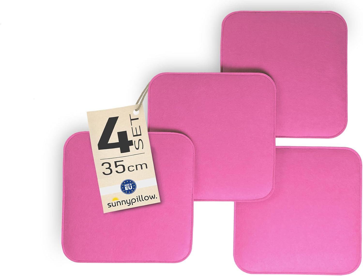sunnypillow Stuhlkissen 4er Set Stuhlkissen aus Filz quadratisch 35x35 cm Filzkissen, Rosa