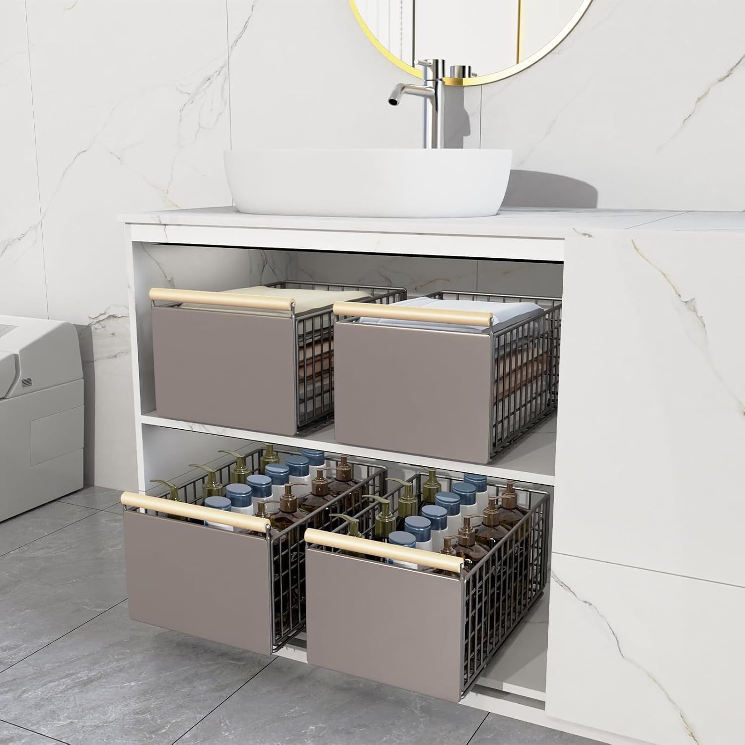 BlingBin Küchenregal Teleskopschublade Schublade Faltbare Erweiterbar Küchenschublade, 4 Stück 4-tlg., 2 Stück Teleskopschublade, Faltbarer Schrank-Organizer – Bild 2 von 5