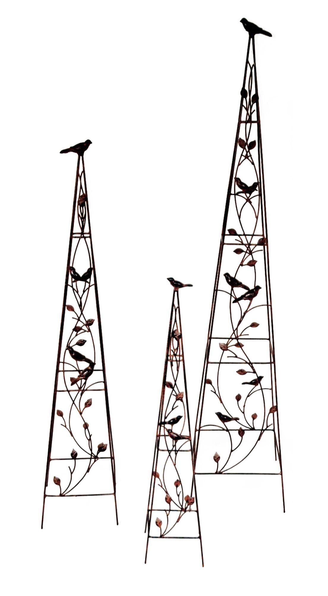 Spetebo Rankhilfe Rankpyramide aus Metall - 3er Set - mit Dekovögeln3er Set, 3er Set