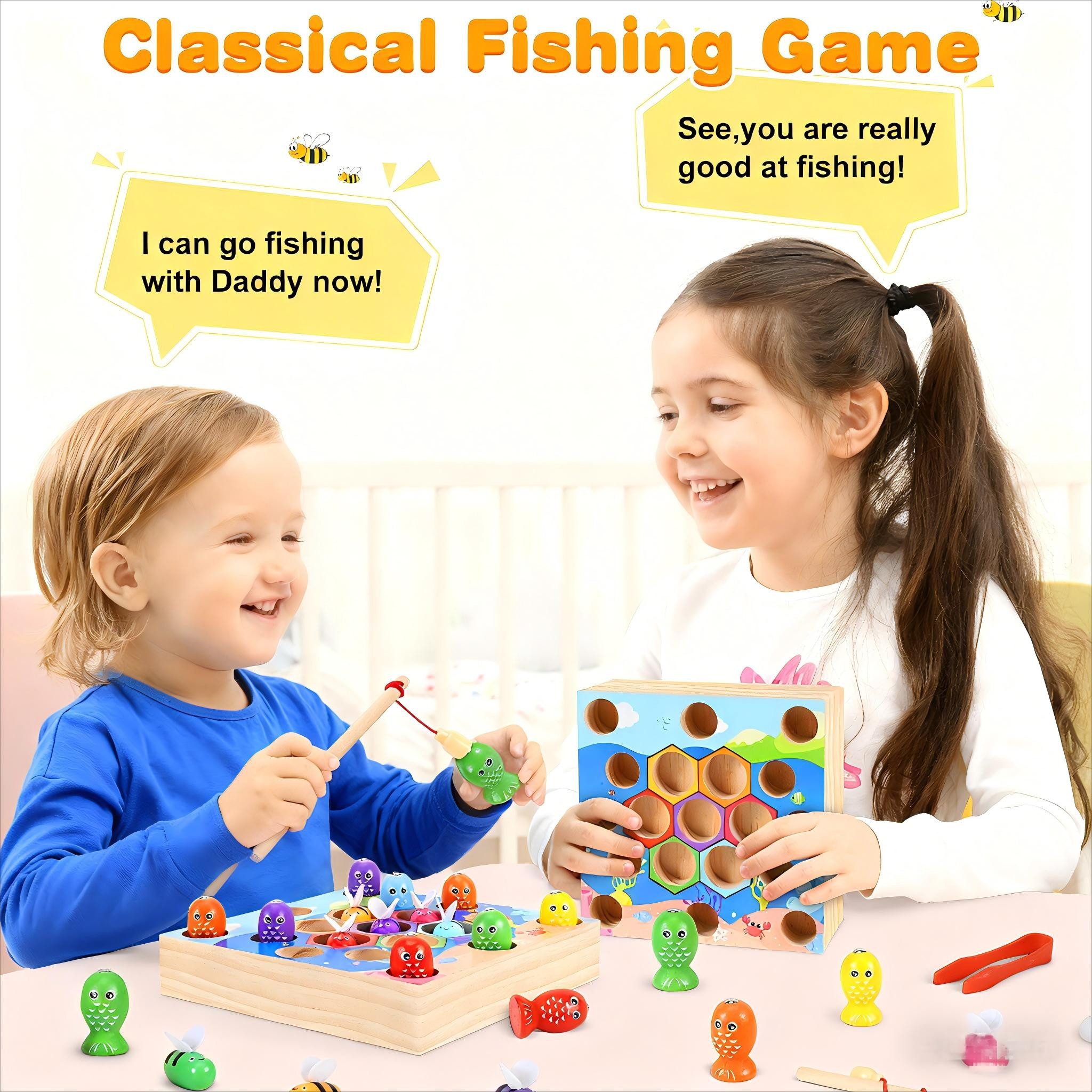 POPOLIC Lernspielzeug Magnetisches Angelspiel & Bienensortierspielzeug für Kleinkinder (1-St., Montessori-Holzspielzeug für 2-, 3- und 4-Jährige), pädagogisches – Bild 4 von 5