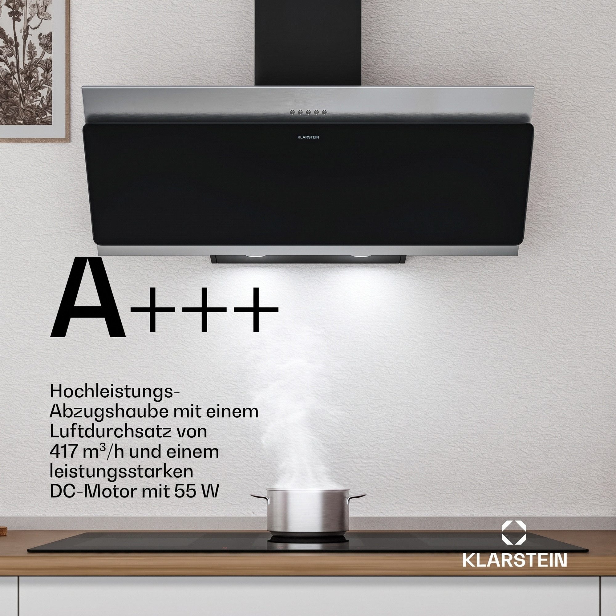 Klarstein Deckenhaube Alessia Dunstabzugshaube Head free Umluft Abluft LED Edelstahl – Bild 3 von 5