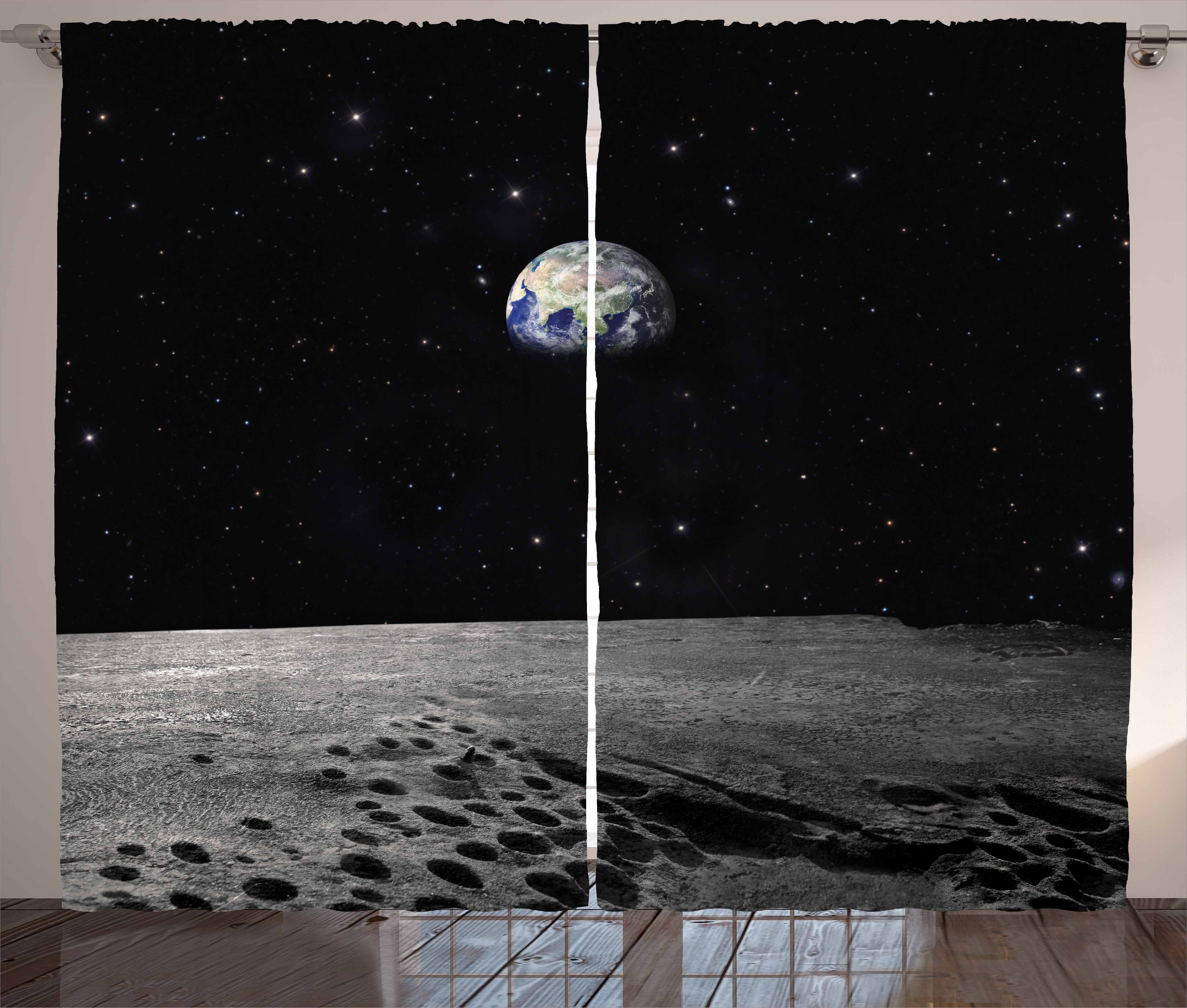 Gardine Schlafzimmer Kräuselband Vorhang mit Schlaufen und Haken, Abakuhaus, Erde Planet Erde vom Mond | Fertiggardinen