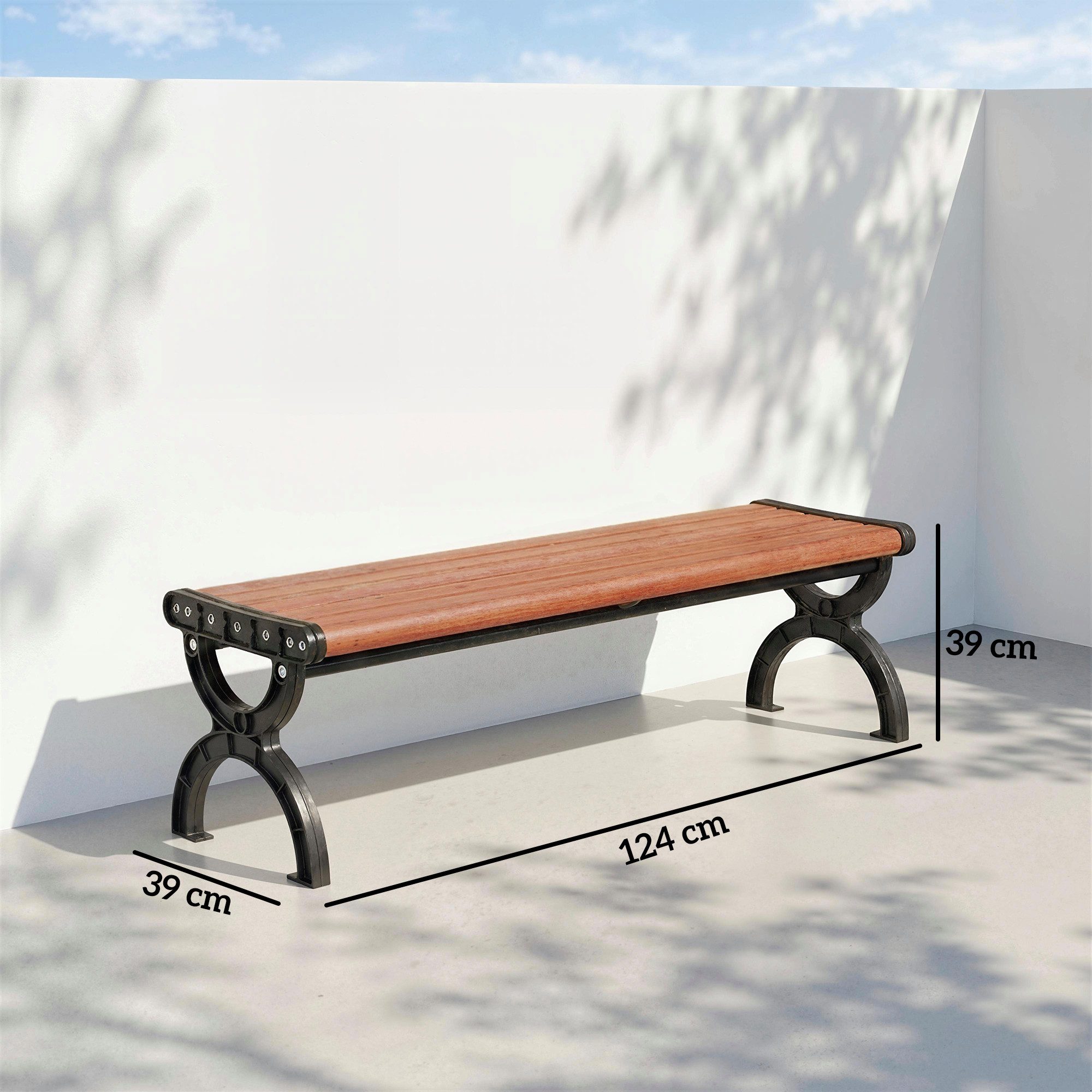 Outsunny Gartenbank Outdoor Sitzbank mit Lamelldesign, Holzoptik (Balkonbank, 1-St., Parkbank), für Garten Park 124x39x39cm Braun