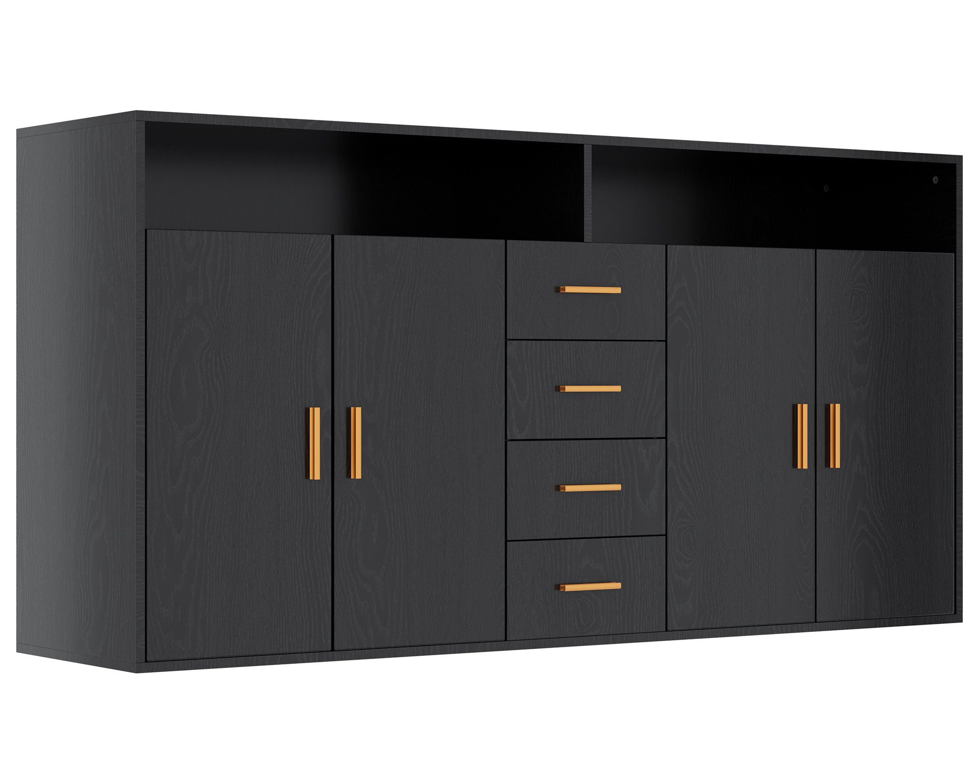 HOMAVO Sideboard BG1-L mit 4 Schubladen, 2 Türen & offenen Fächern – 160 cm breit (SIDEBOARD)