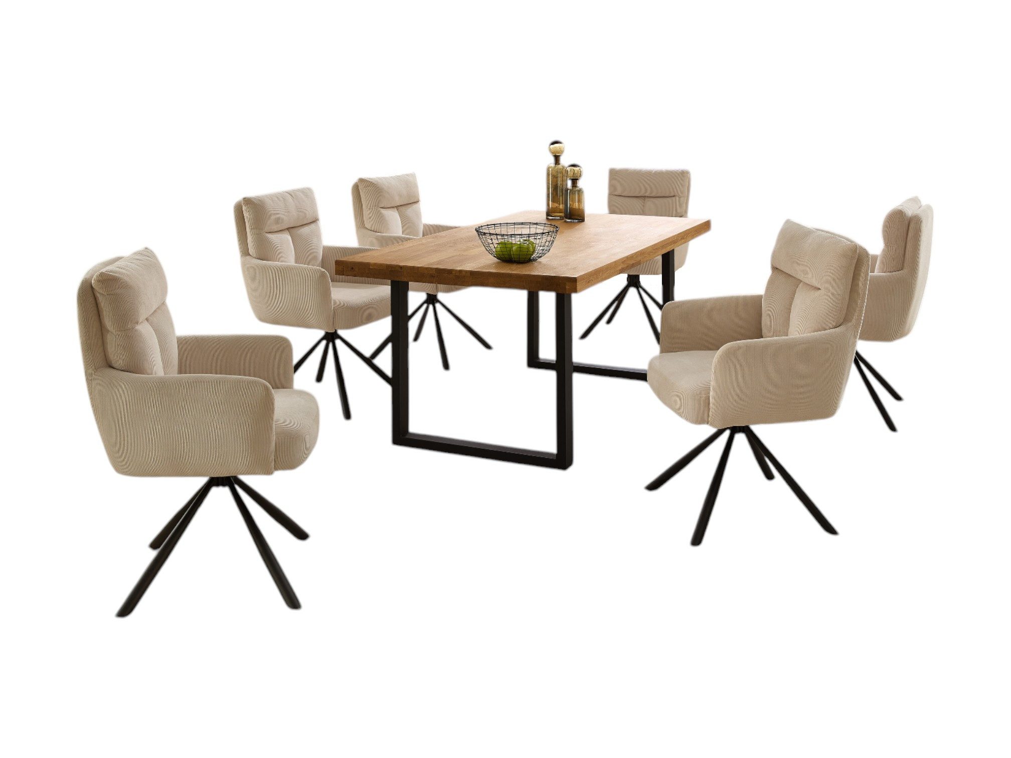 moebel-dich-auf Esszimmer-Set CAPRI-U, (Esszimmer Set, 1 Esstisch Eiche massiv geölt, 6 Stühle), 180 x 100 cm