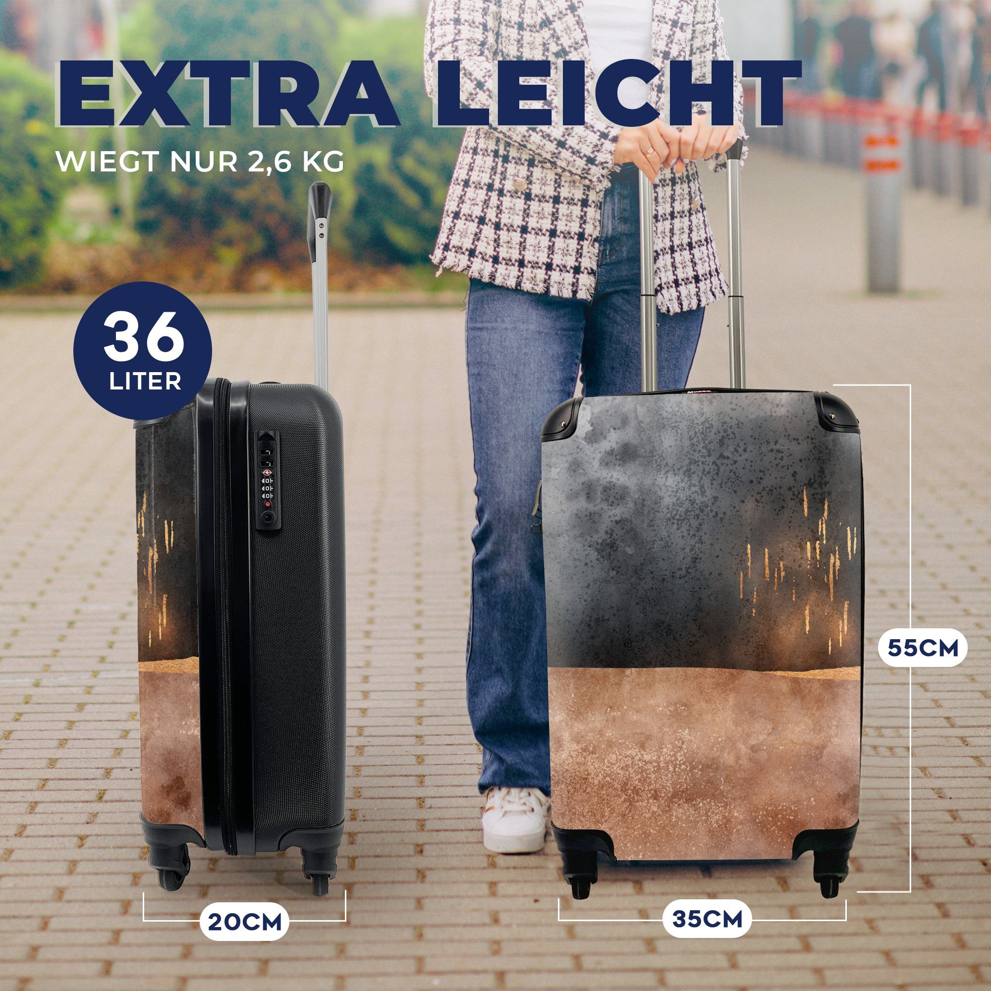 4 - Reisekoffer rollen, Handgepäckkoffer MuchoWow Ferien, Trolley, Abstrakt Reisetasche für Design, mit Gold - Handgepäck Rollen,