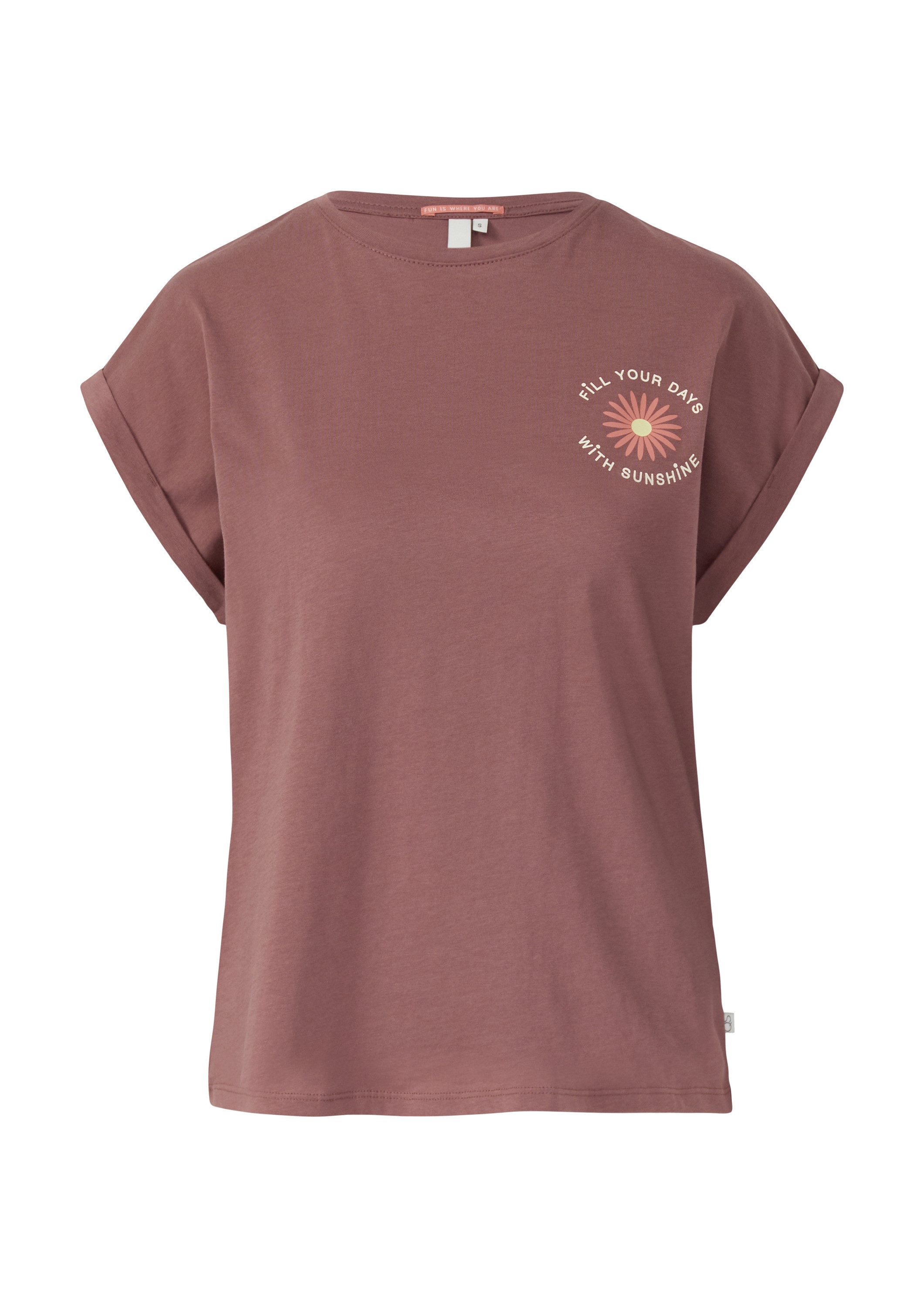 QS Kurzarmshirt T-Shirt Lockeres T- Shirt mit Ärmelaufschlag und Frontprint günstig online kaufen
