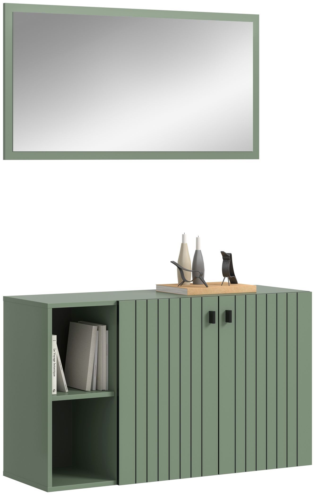 xonox.home Garderoben-Set, (2-tlg. Schuhkommode & Garderobenspiegel), in Smoke Green Nachbildung B/H/T ca.: 106/192/37 cm