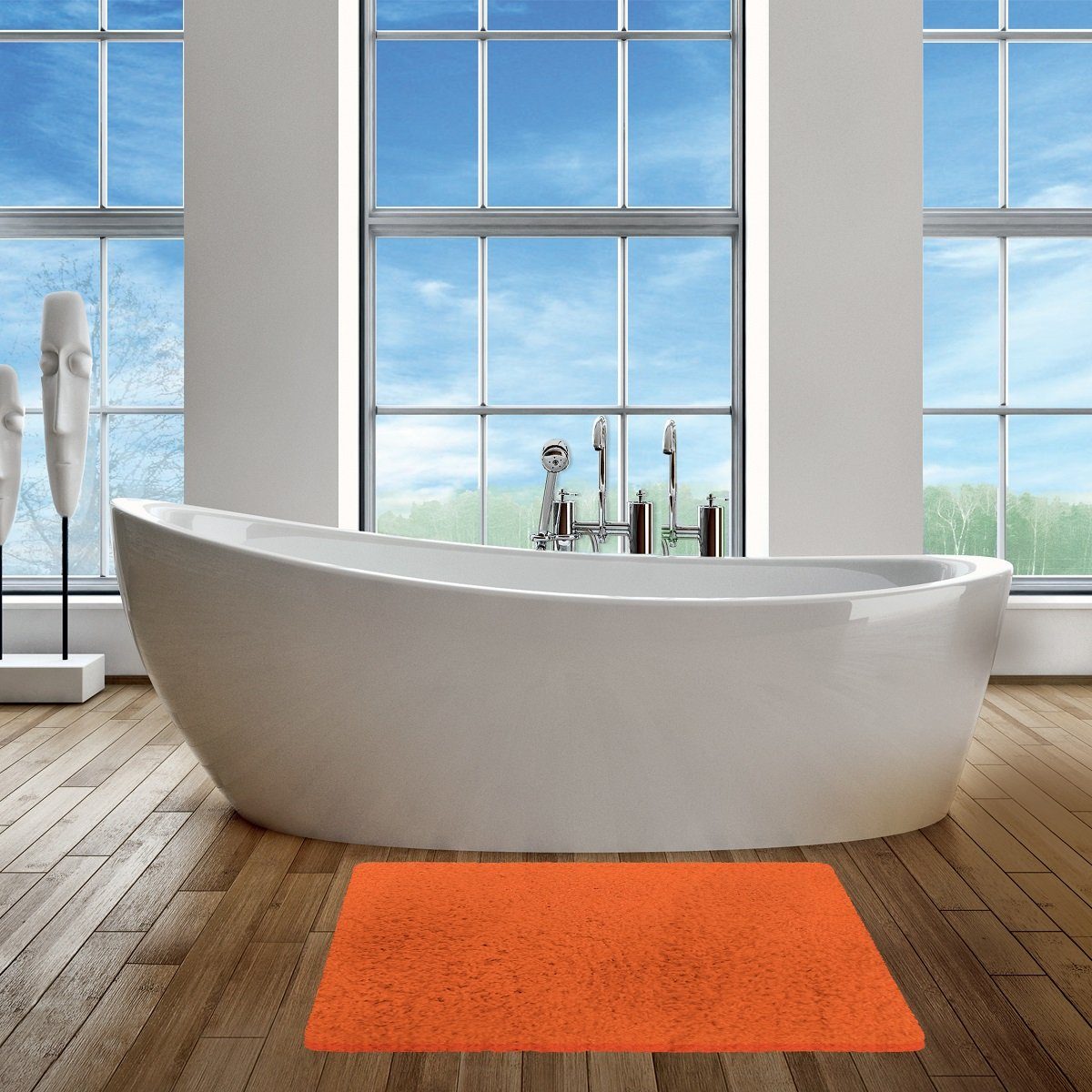 MSV Badematte Badteppich Mikrofaser, Höhe 30 mm, Anti-Rutsch, strapazierfähig, schnell trocknend, langlebig, Polyester, rechteckig, Badteppich, 100% Polyester Mikrofaser, Rutschsichere Unterseite aus Latex, Waschbar 30°, flauschig soft und warm, in 2 Größen und vielen angesagten Trendfarben erhältlich, 40x60 cm, orange