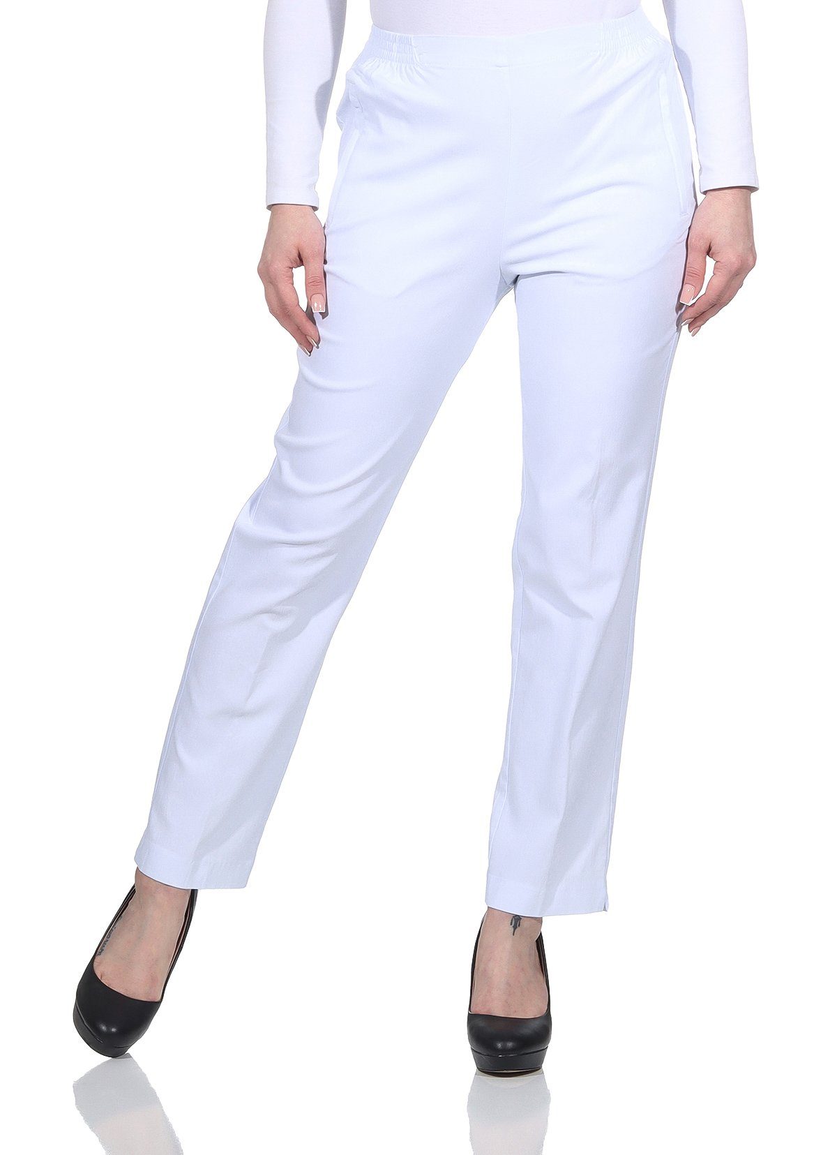 Alica Collection Schlupfhose Classic Freizeithose Damen Basics Businesshose mit Stretch (1-tlg) Casual, Basics, Elastischer Gummibund seitlich und hinten Weiß