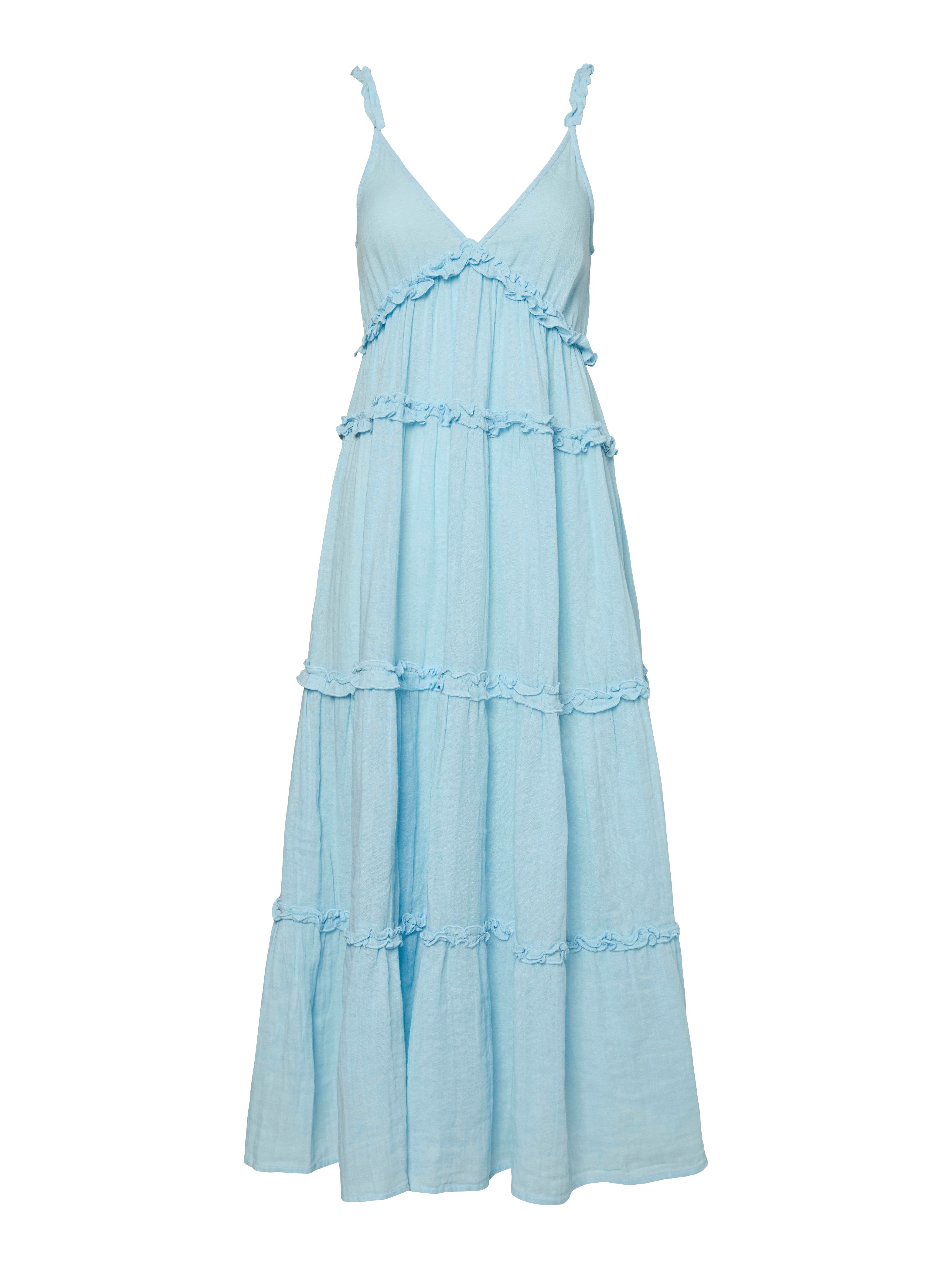 Y.A.S Trägerkleid YASANINA SL ANKLE DRESS S. NOOS Sommerkleid mit Rüschen, knöchellang, Baumwolle