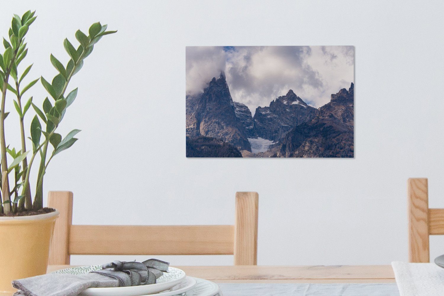 30x20 (1 Die St), Mountains der einer Teton Leinwandbilder, umgeben von Wolkendecke, Aufhängefertig, Leinwandbild OneMillionCanvasses® Wanddeko, cm Gipfel Wandbild dichten