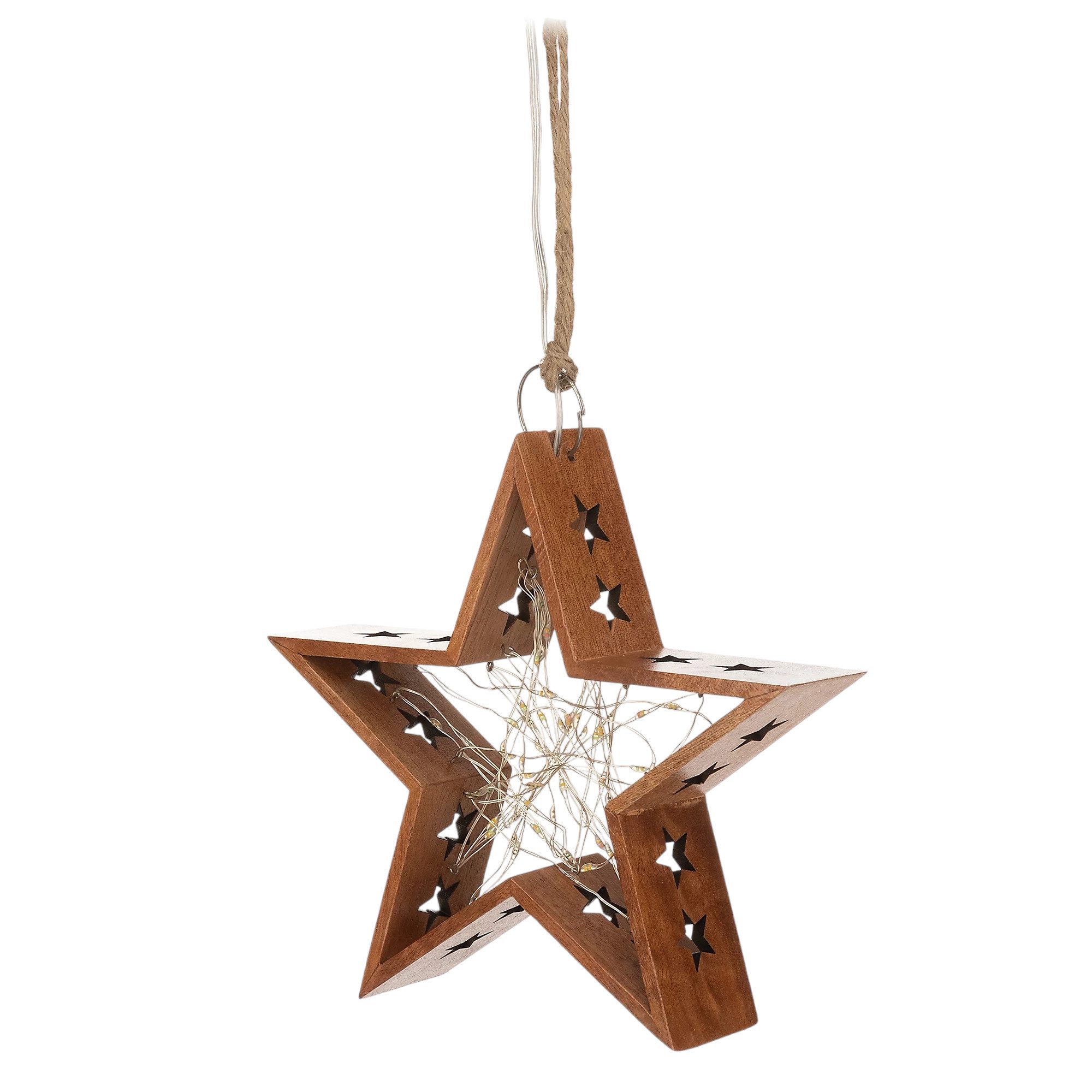 QVC LED Stern LED-Holzdekoration Stern outdoorgeeignet 60 LEDs Adapter Timer Ø 20cm