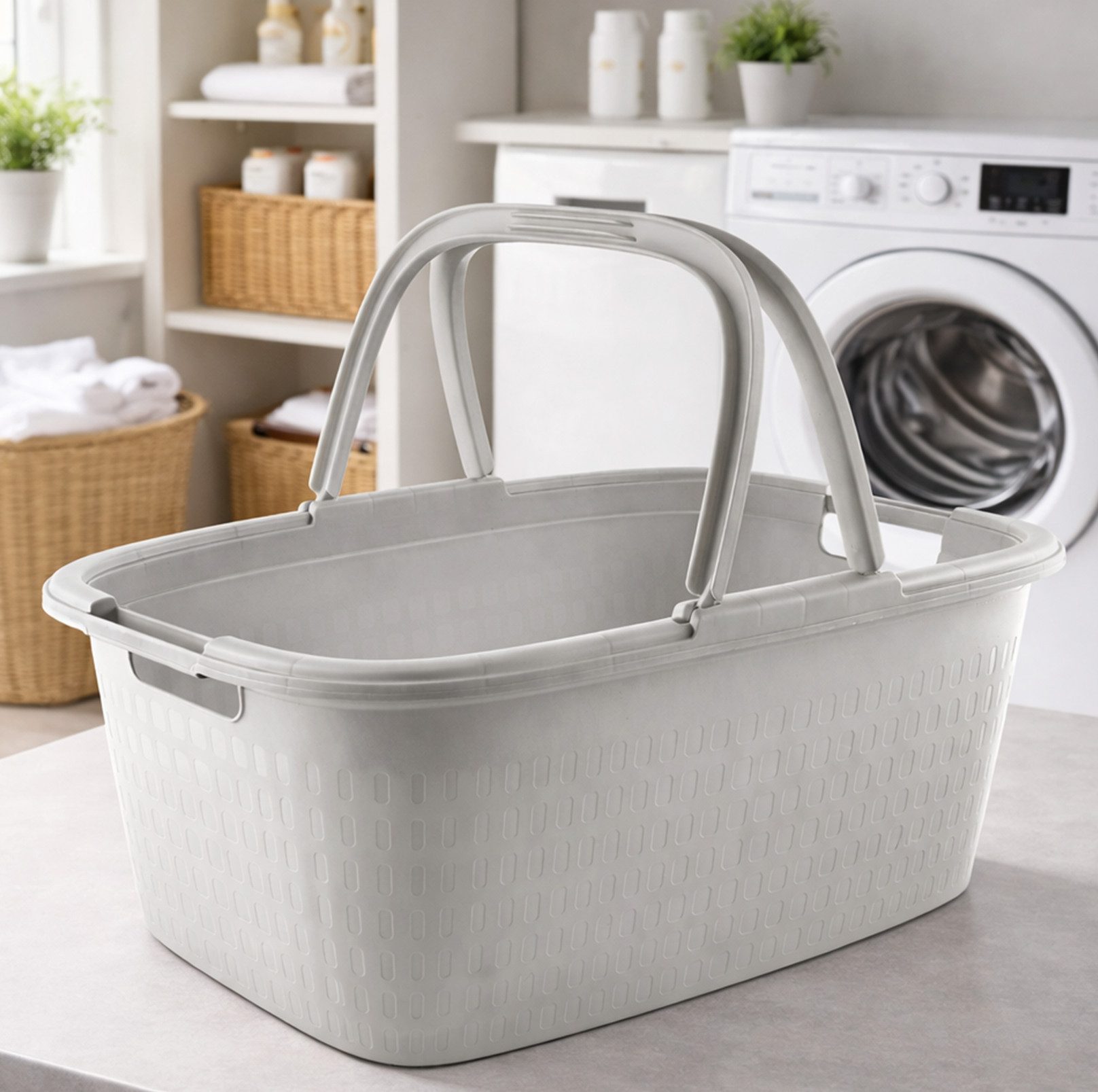 Ebaxx Wäschekorb 32 Liter Henkel Wäschewanne Bügel Wäsche Plastik Griffen Kunststoff