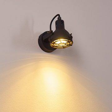 hofstein Wandleuchte moderne Wandlampe aus Metall in Schwarz, LED wechselbar, 3000 Kelvin, verstellbar mit Schirmen in Gitter-Optik (8,5 cm), 1 x GU10 (inkl)