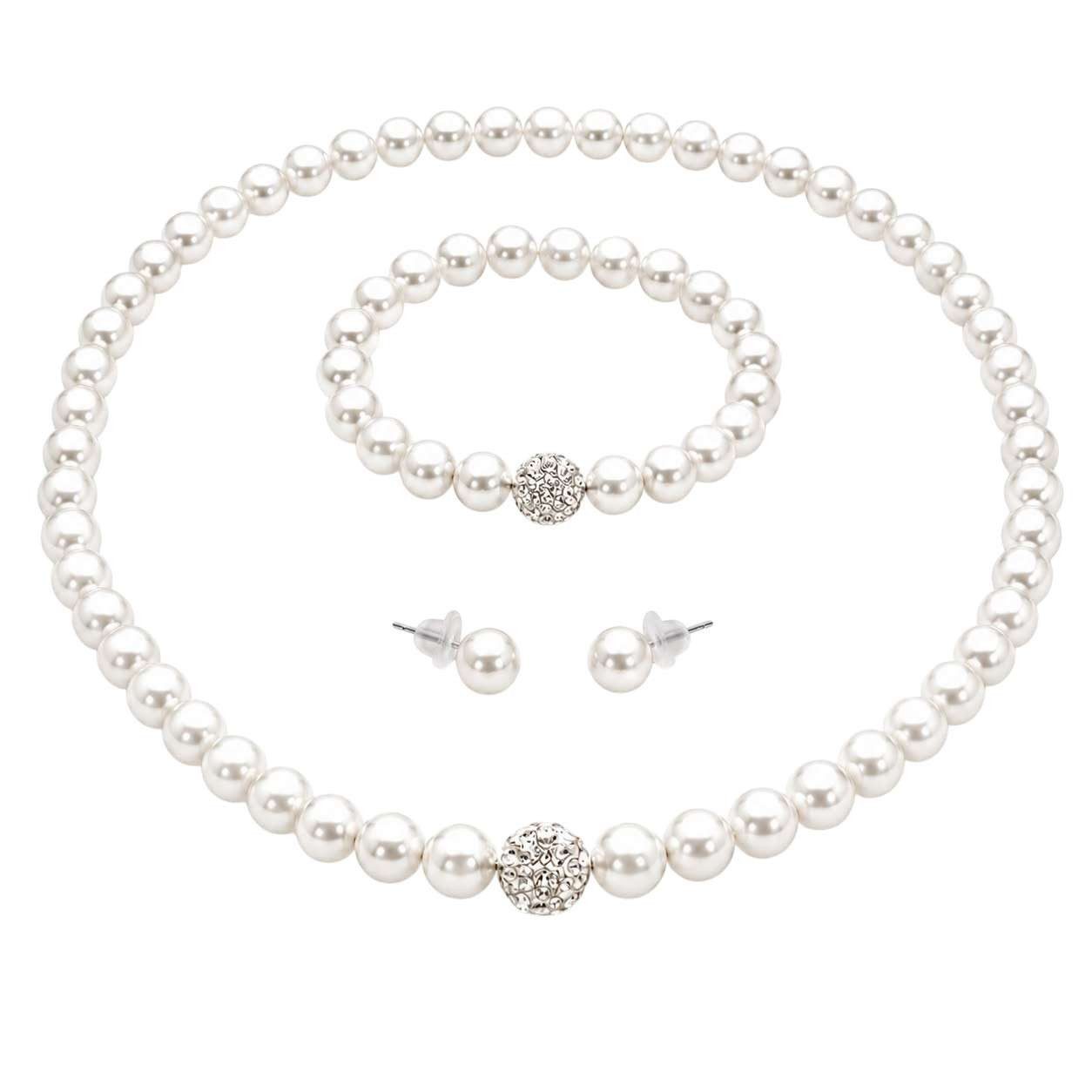 Taffstyle Schmuckset Perlenschmuck für Damen mit Strass, Kette, Armband und Ohrstecker (Eleganter Schmuck für Hochzeit, Abendkleid und besondere Momente), Geschenkidee für jeden Anlass