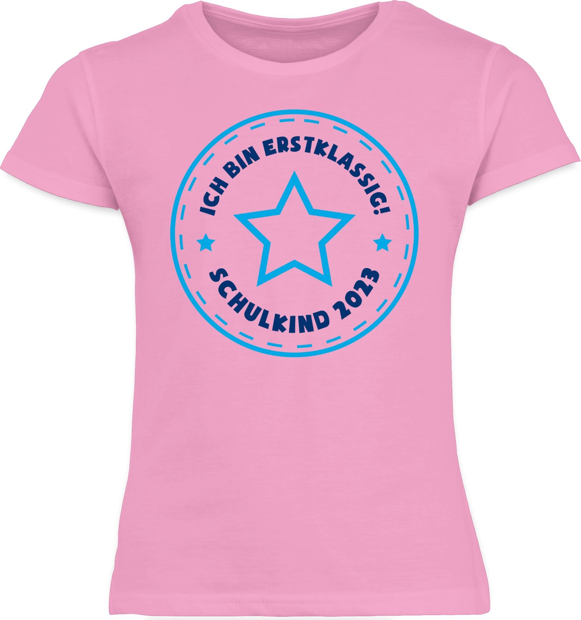 Shirtracer T-Shirt Schulkind 2023 Ich bin erstklassig Stern blau Einschulung Mädchen 2 Rosa | T-Shirts