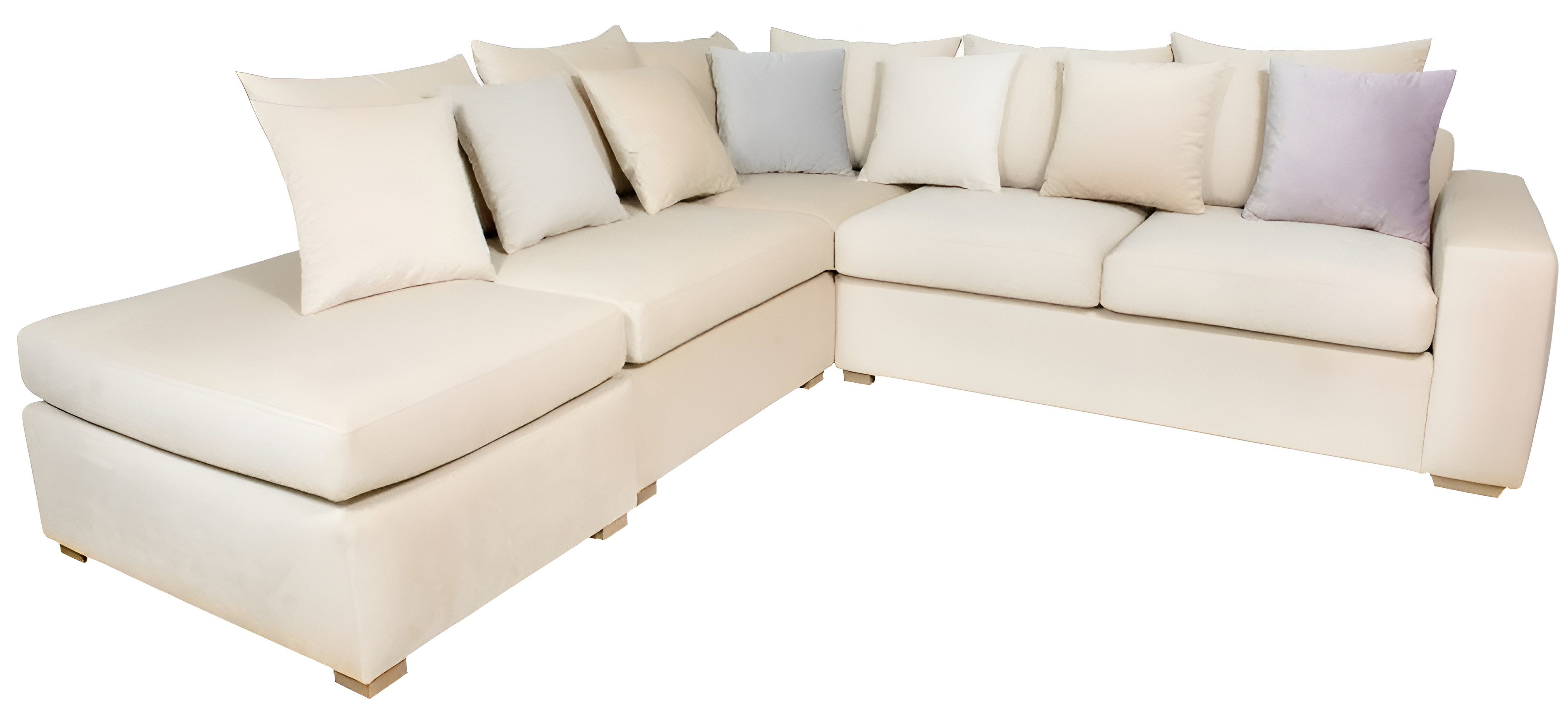 Ecksofa Chesterfield Ecksofa in Beige mit Holzfüßen und hoher Polsterung