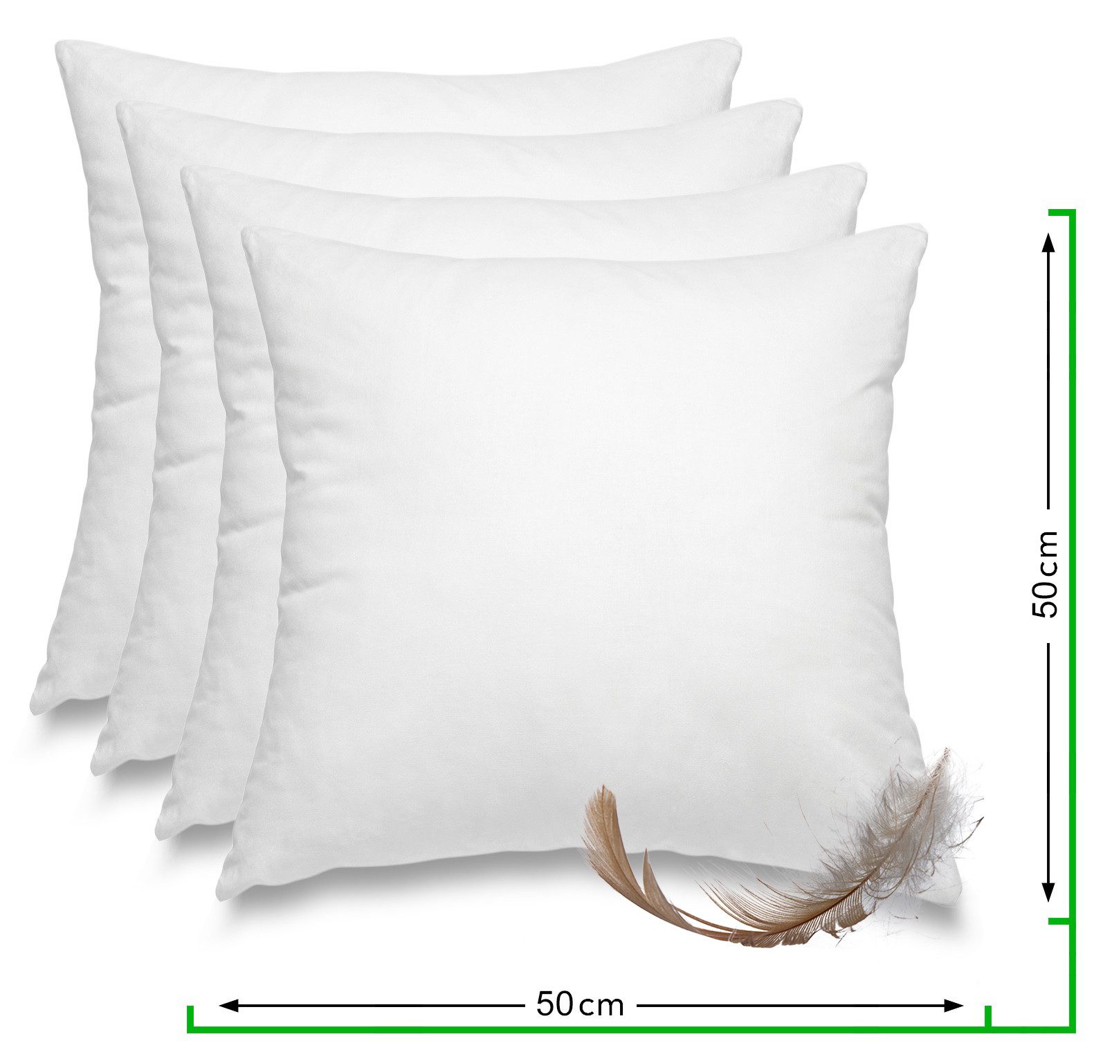 wometo Federkissen 4er Pack, 50x50 cm, Füllung: Federn, Bezug: Baumwolle, 4er Set, OEKO-TEX®, Kissenfüllung Bezug Baumwolle & 100% Federn