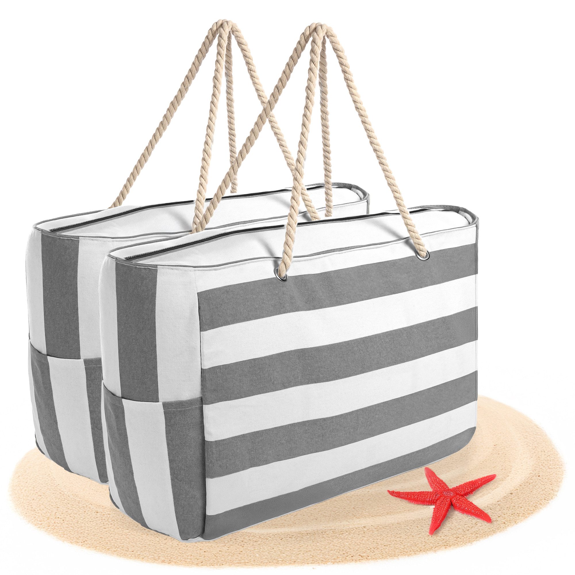 BigDean Strandtasche Badetasche XXL 2 Stück grau weiß große Schwimmbad Tasc günstig online kaufen