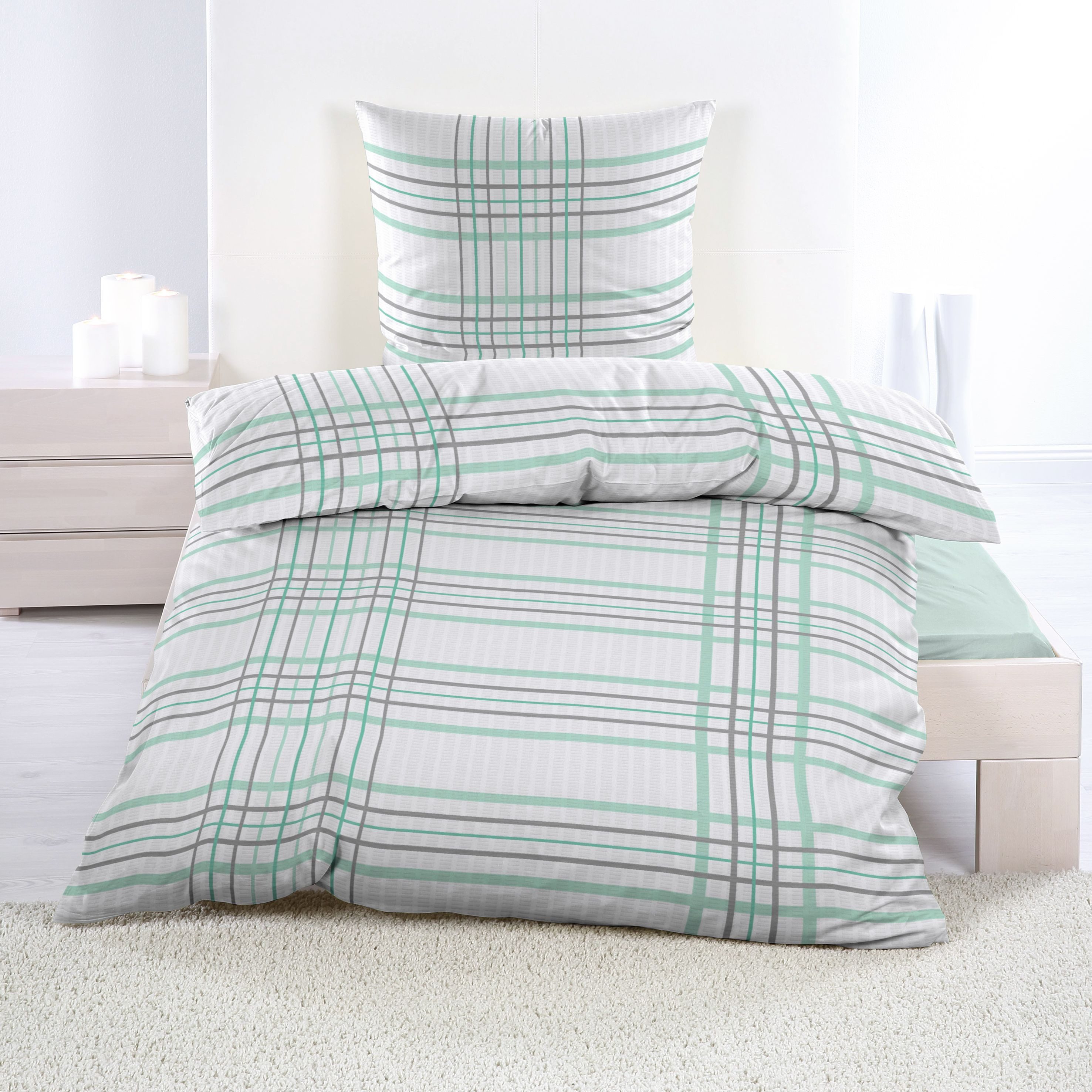 Casa Colori Bettwäsche Casa Calori, Seersucker, 2 teilig, Streifenmuster weiß mint grau