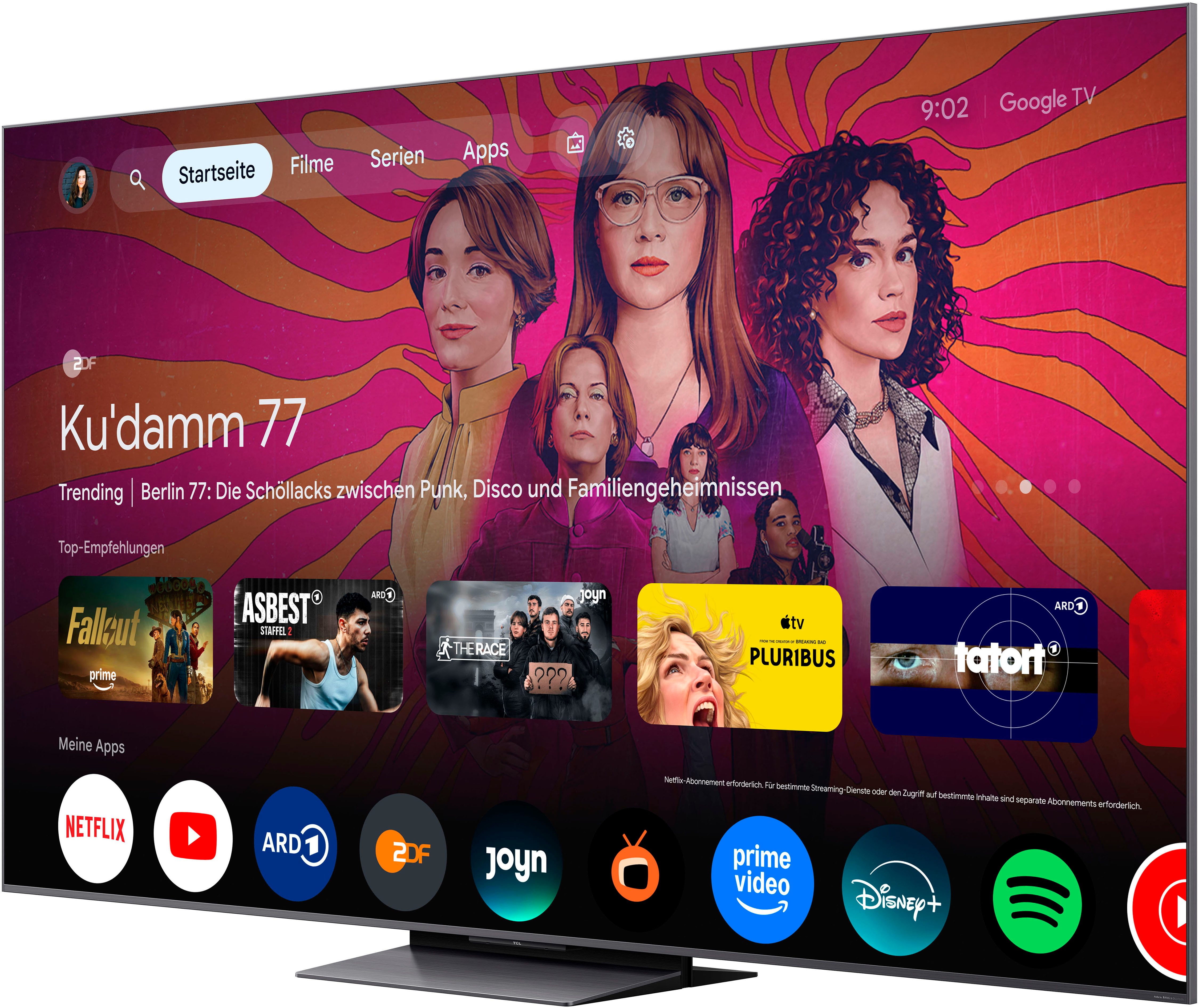 TCL 65C8LX1 Mini-LED-Fernseher (164 cm/65 Zoll, 4K Ultra HD, Google TV, SQD-Mini LED, HDR 6000 Nits, 100%BT.2020, 144Hz, AiPQ Pro,Dolby Vision)