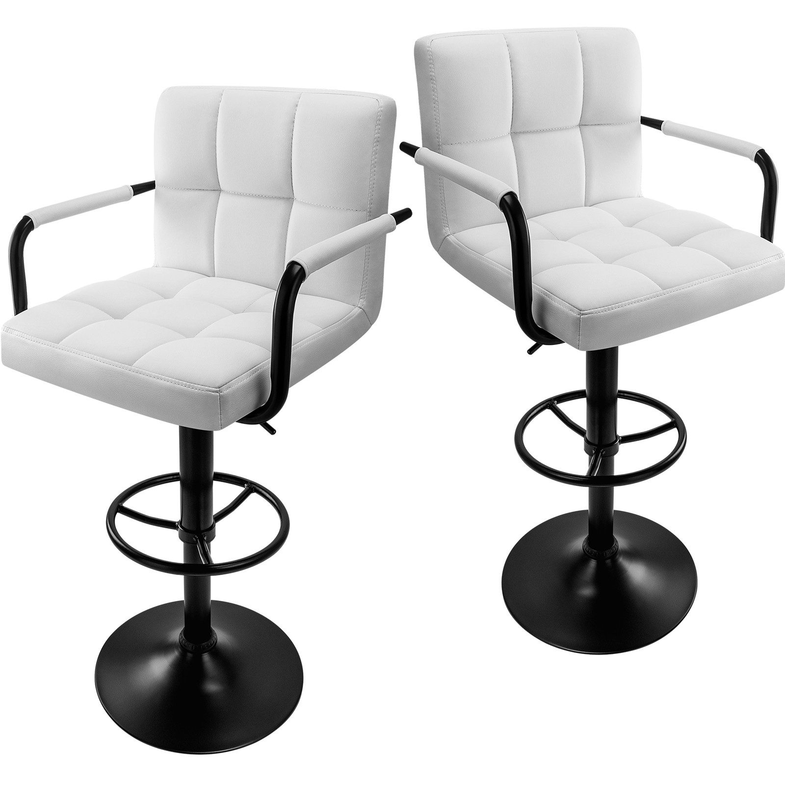Huracan Barhocker Höhenverstellbarer Drehstuhl (360) Tragfähigkeit 140 kg, (Stabiler Metallrahmen, Ergonomische Kekstuhlfläche aus PU-Leder, 2er Set), mit Rückenlehne & Fußstütze, Für Bar/Küche/Büro/Wohnzimmer