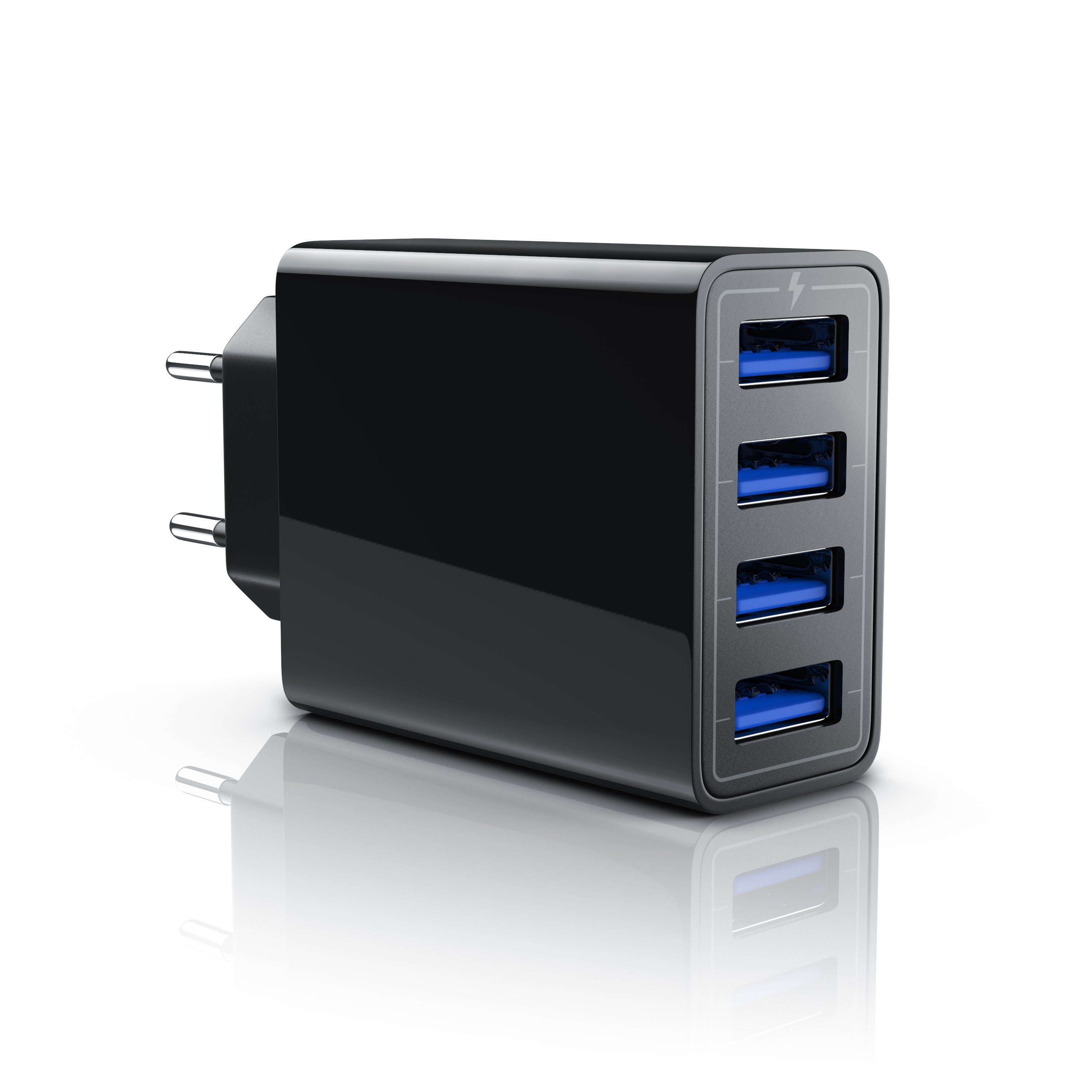 Aplic 4-Port Netzteil für Handy, Tablet uvm. 5000mA, 2,4A Max. je Port, 25W USB-Ladegerät (5000 mA, 1-tlg., lädt 4 Geräte gleichzeitig, für Familie, Büro und Reise)
