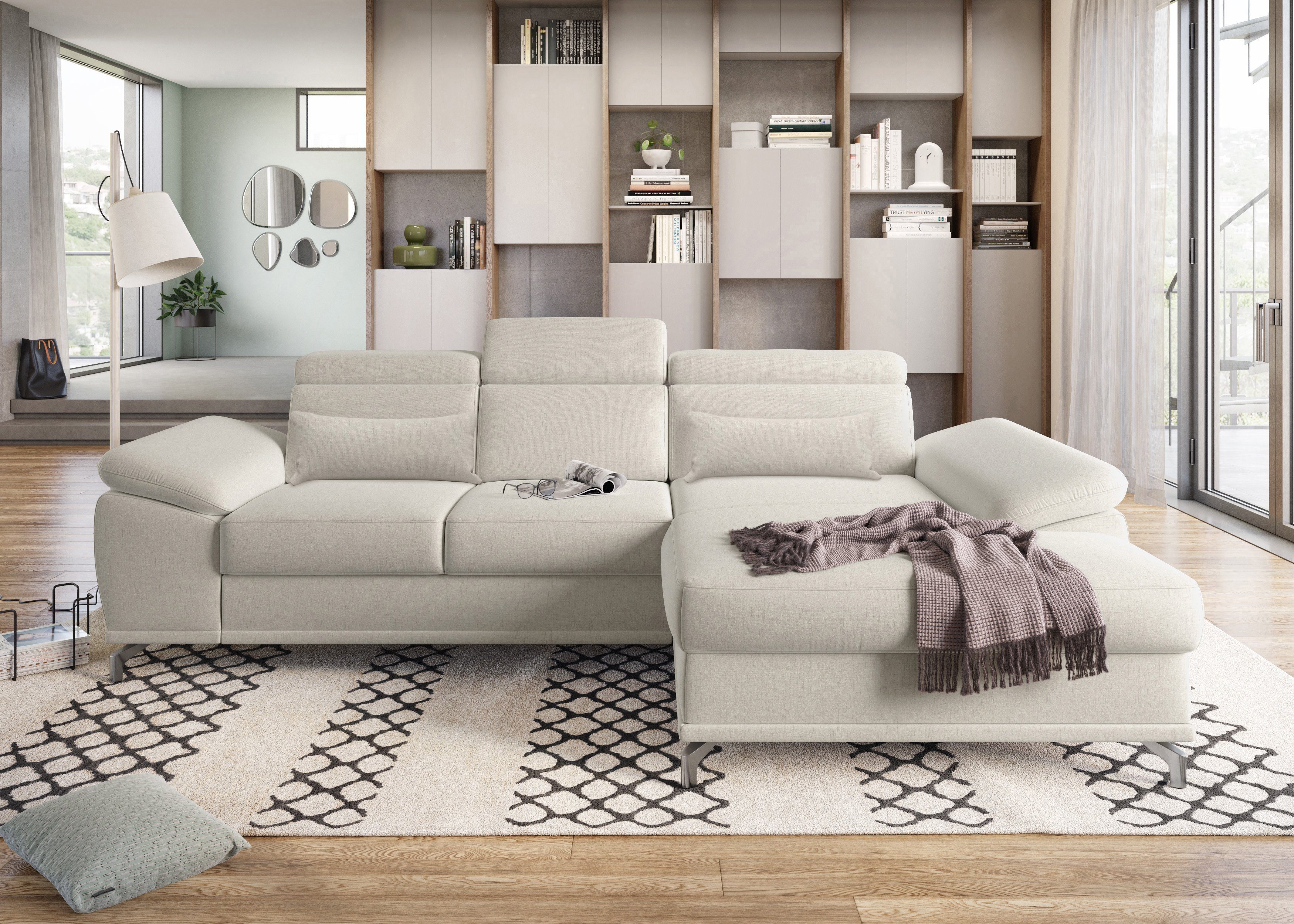 sit&more Ecksofa Cabrio L-Form, B: 295 cm, mit Sitztiefen-, Arm- & Kopfteilverstellung, 2 Nierenkissen, Federkern, optional Bettfunktion und Stauraum