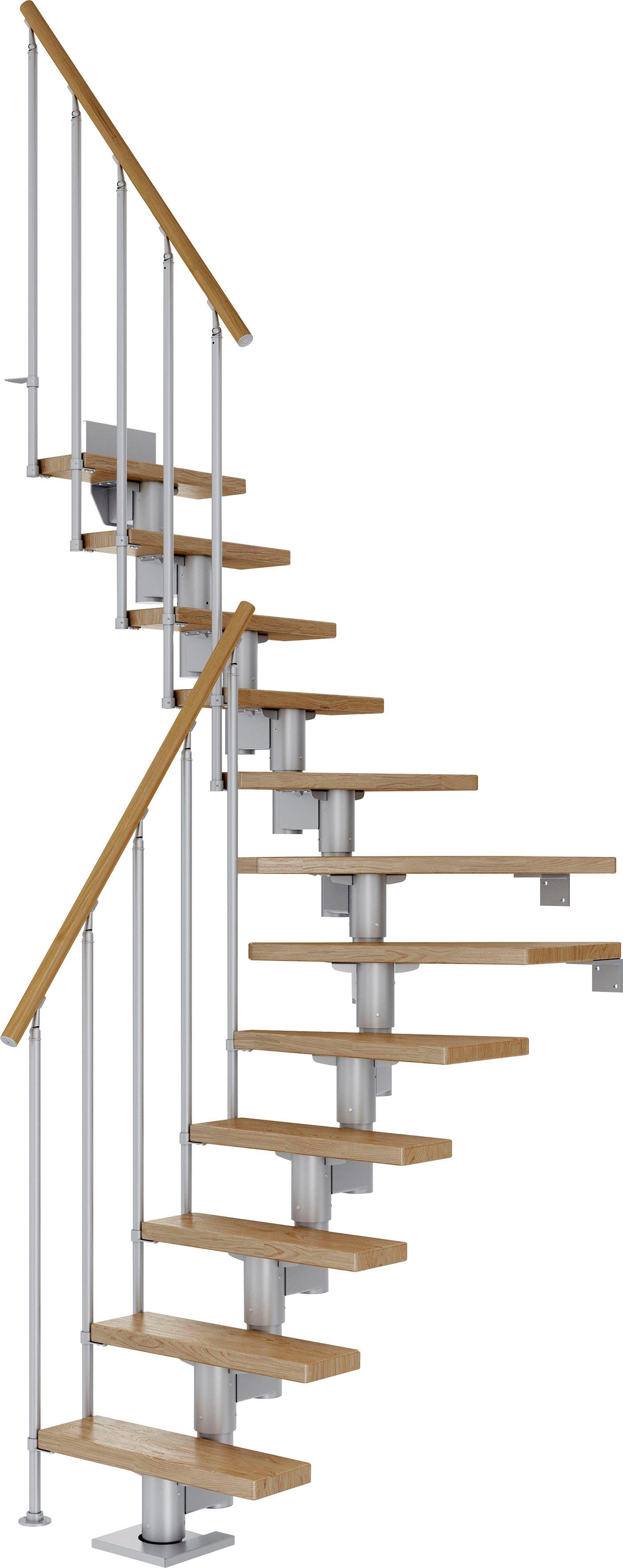 Dolle Mittelholmtreppe für Stufen Eiche/Metall bis 292 cm, offen, Dublin, Geschosshöhen