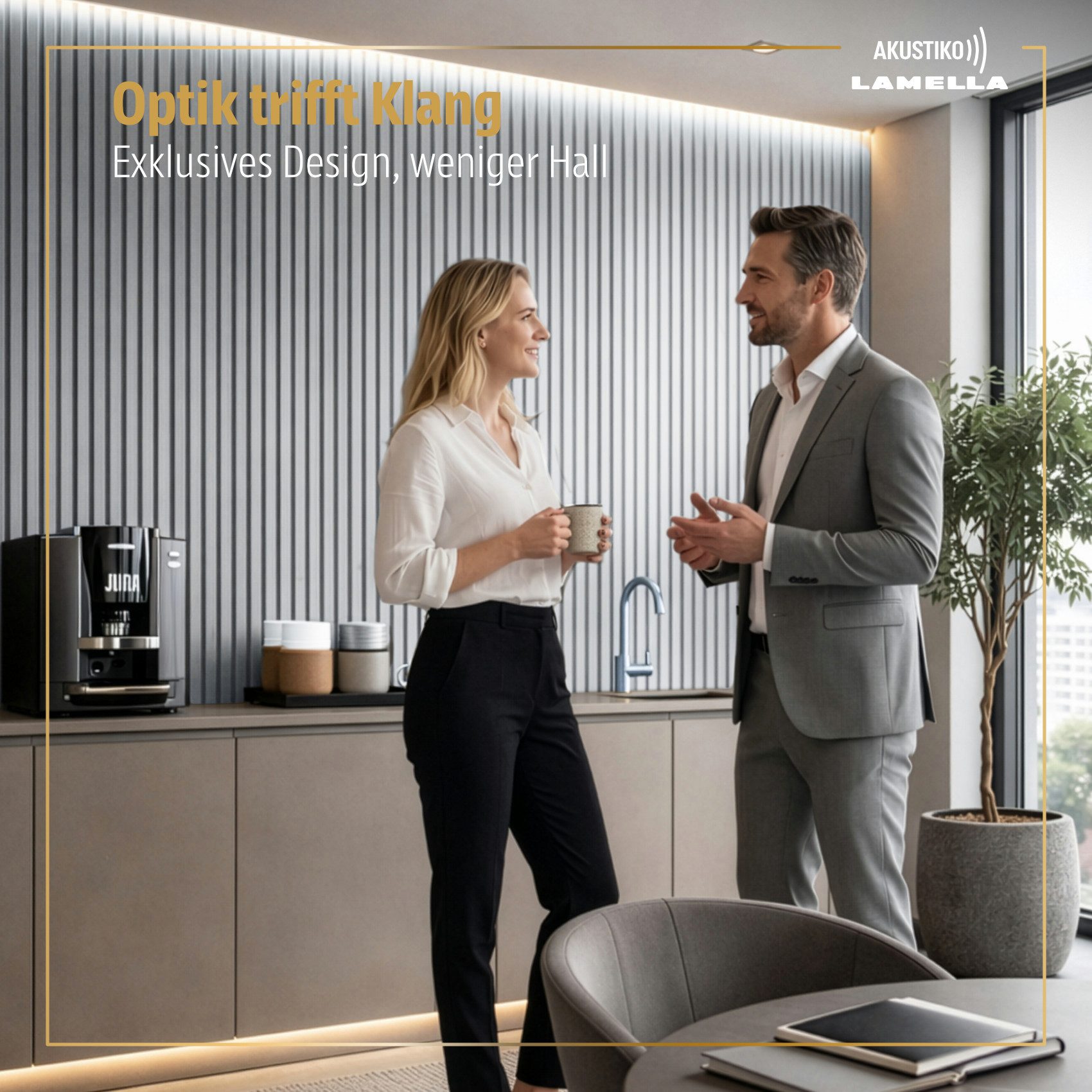 AKUSTIKO Wanddekoobjekt (Lamella Akustikpaneele 4 Stück 280x60cm - flexible Filz MDF Wandpaneele fugenlos - überlappende Holz Lamellenwand, Paneel grau - Akusti – Bild 4 von 5
