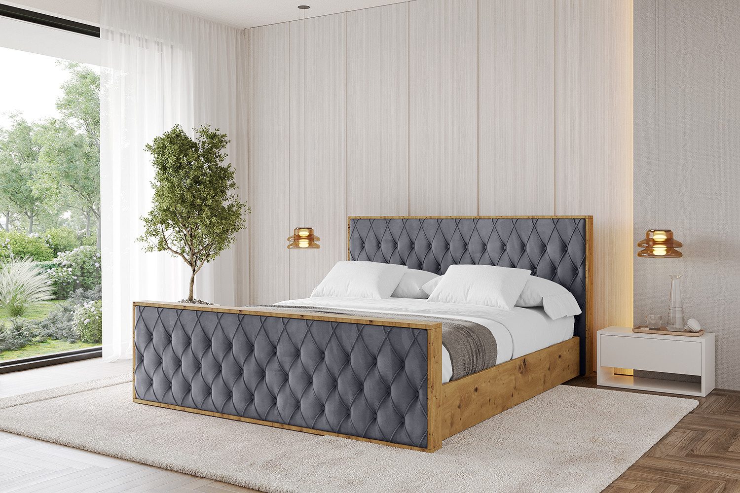 ALTDECOR Polsterbett ENZO5-Z (Polsterbett mit Bettkasten und Lattenrost, Boxbett mit Matratze), Doppelbett mit Stauraum, Bett mit Kopfteil
