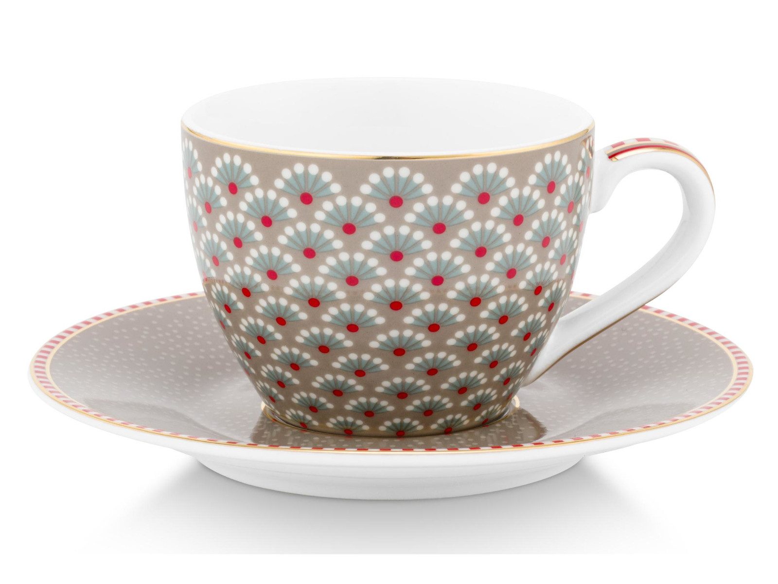 PiP Studio Espressotasse looming Tales Khaki Espressotasse mit Untertasse 0,12l, Porzellan