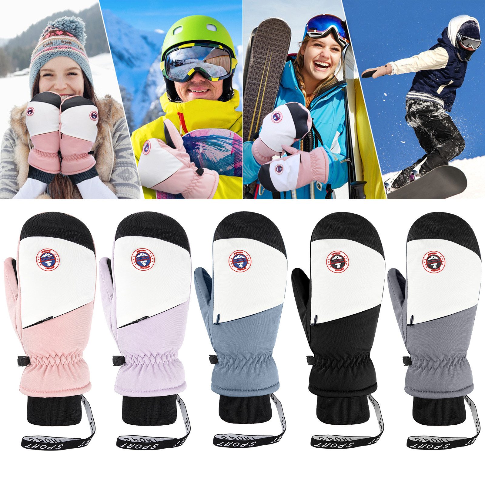 BTTO Hsch. Skihandschuhe Warm Winterhandschuhe,Wasserdichte Thermohandschuhe für Frauen Winddicht Thermische Handschuhe,für Skifahren Laufen Fahrrad