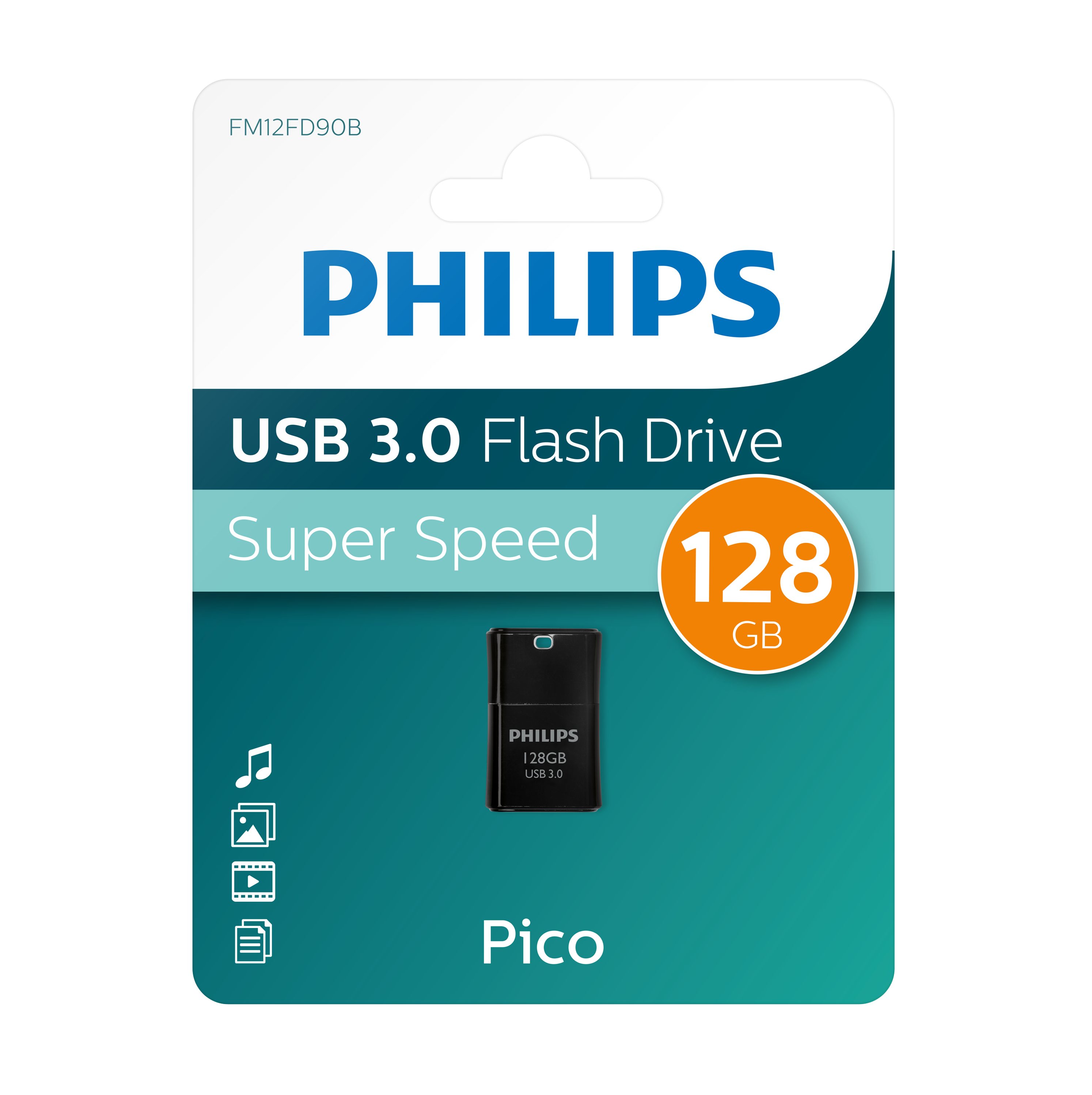 Philips FM12FD90B/00 USB-Stick (USB 3.0, Lesegeschwindigkeit 180,00 MB/s, Midnight Black®, 128GB, USB3.0, Handschlaufe)