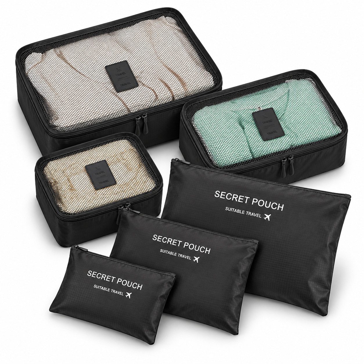 HS.SUPPLY Reisetasche 6er Set Reise-Organizer wasserdicht – Kleidung & Zubehör sortieren (6-teiliges Set), im praktischen Design, wasserdicht, große Kapazität