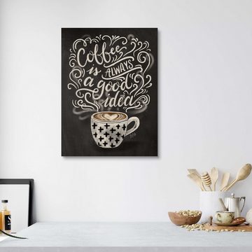 Posterlounge Holzbild Lily & Val, Kaffee ist immer eine gute Idee (Englisch), Küche Illustration