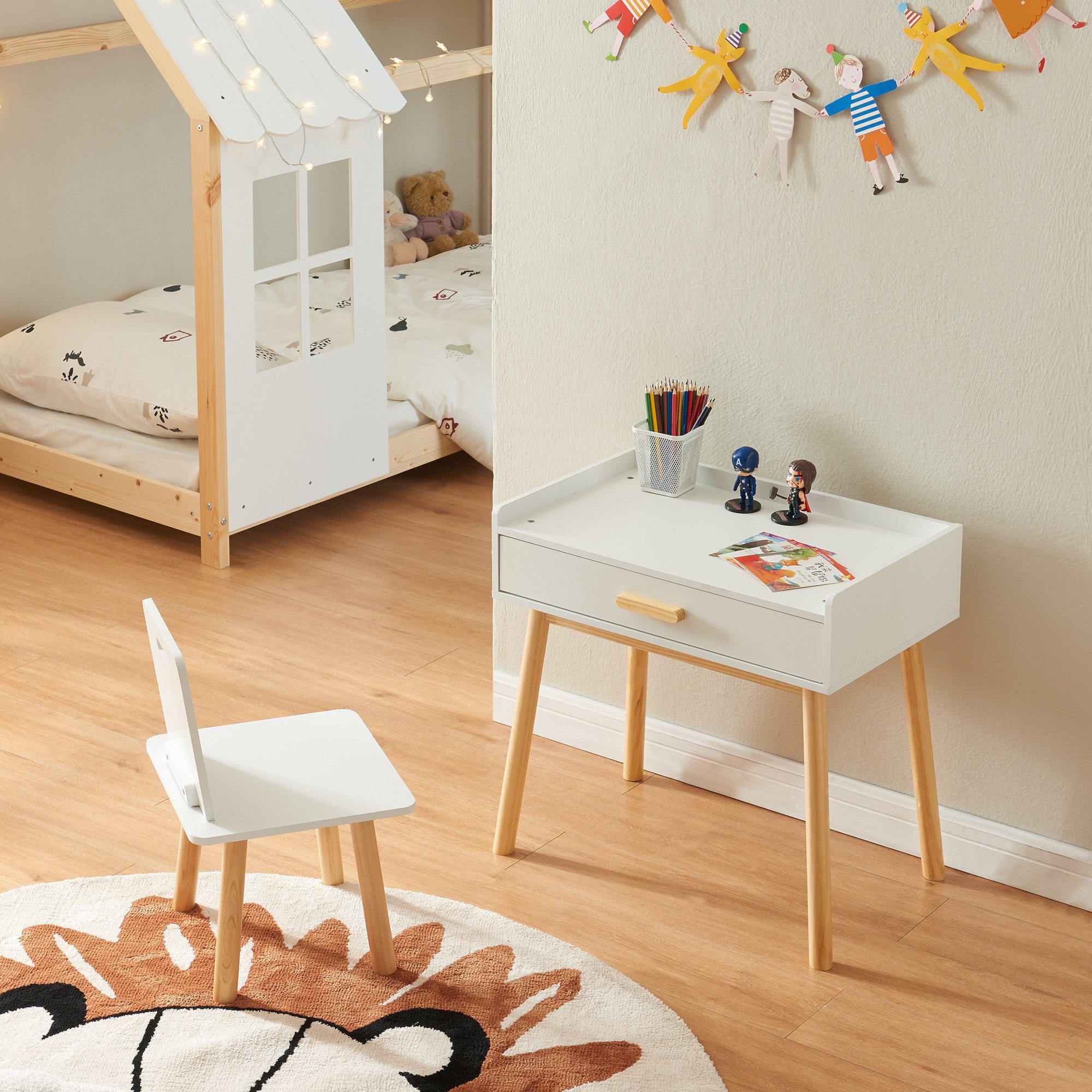 en.casa Kinderschreibtisch (2er Set), »Skjervøy« Holz/Weiß günstig online kaufen