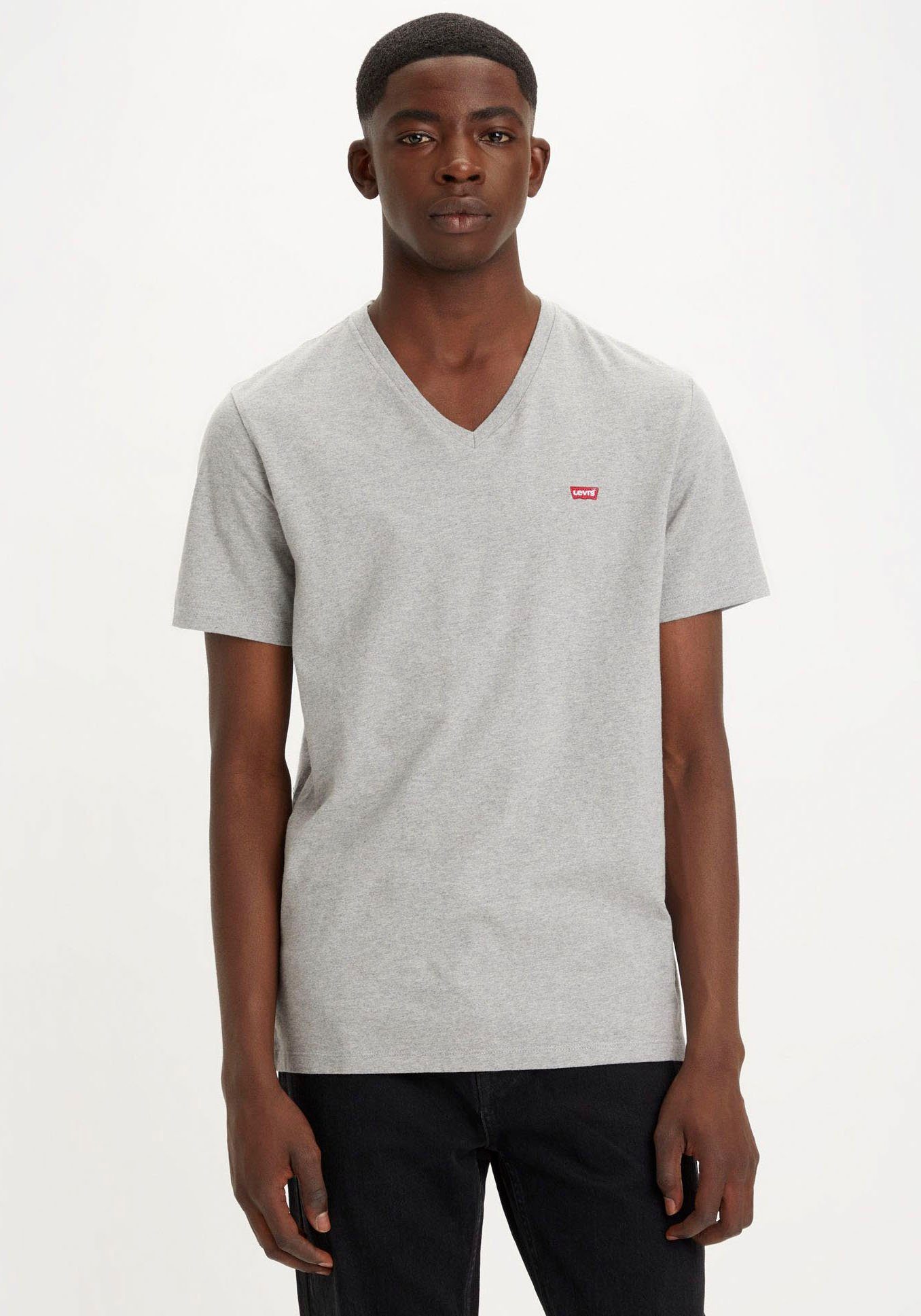 Levi's® V-Shirt LE ORIGINAL HM VNECK mit Logostickerei mid grey heather