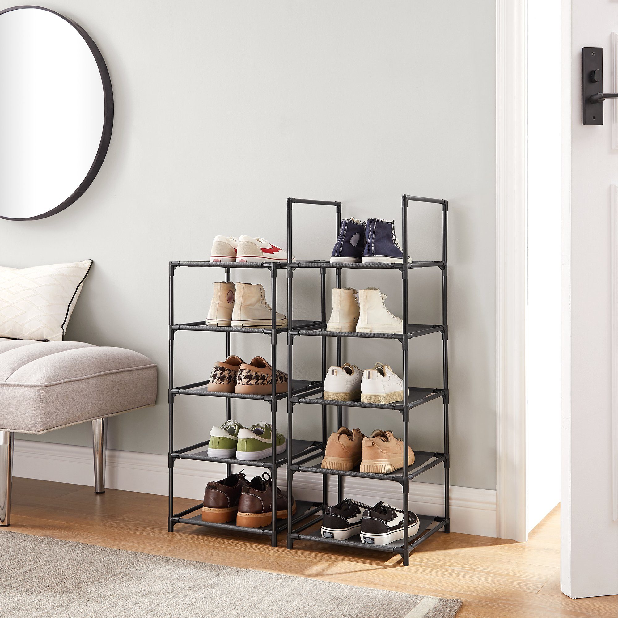 SONGMICS Schuhregal Schuhablage, 10 Ebenen, für 20 Paar Schuhe und Stiefel, 33 x 33 x 173 cm, für Flur, Schlafzimmer, schmal, Metallgestell – Bild 3 von 5