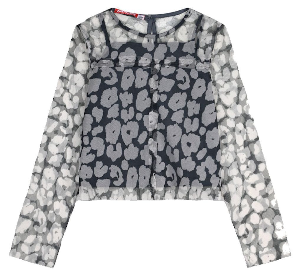 ENERGIERS Spitzenshirt ENERGIERS Bluse Trägertop Langarm Tüllshirt anthrazit