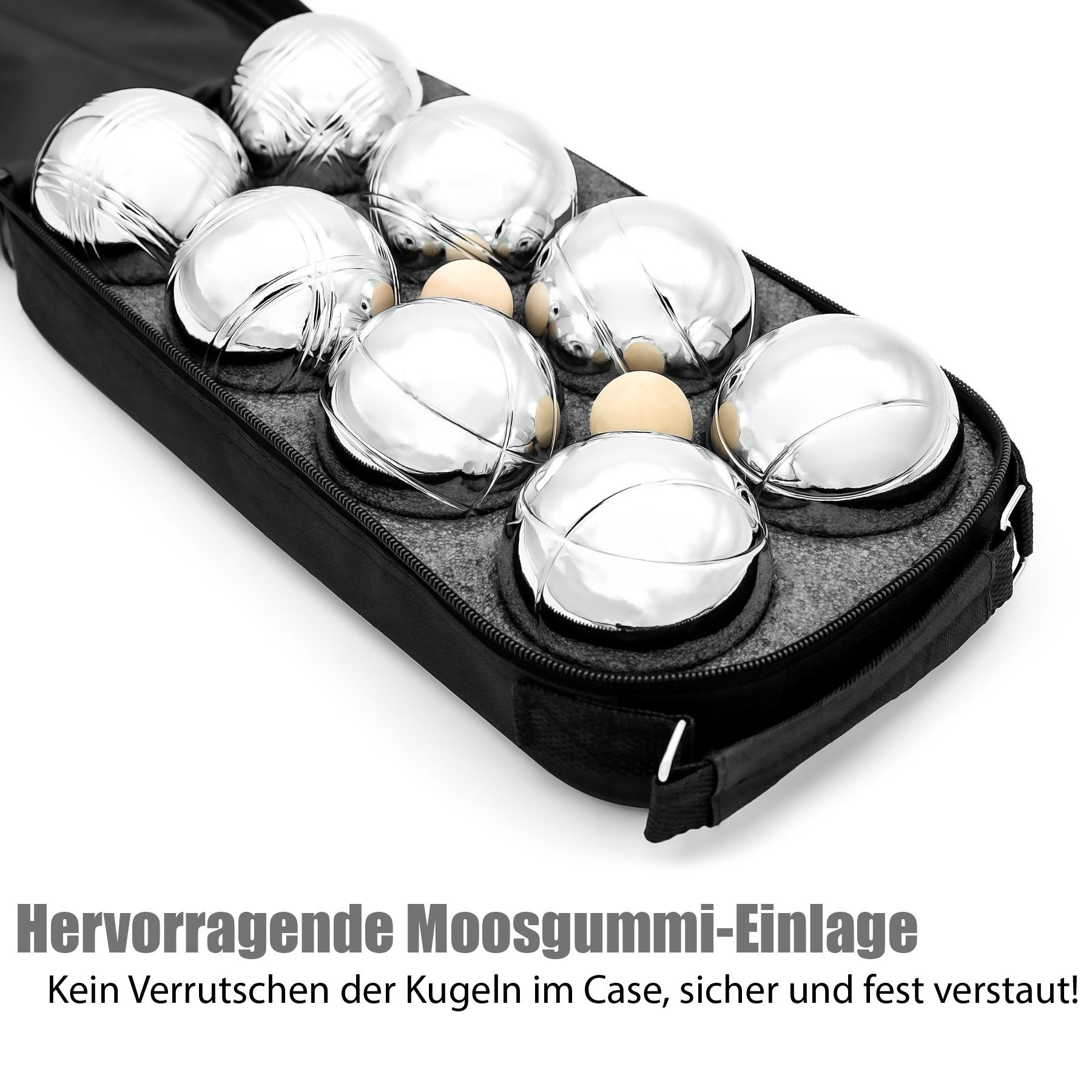 BigDean Spielball Boule Set mit 8 Boule Kugeln aus hochwertigem Edelstahl (Set, 1-St., 8 Spielkugeln, 2 Zielkugeln), Hochwertige Edelstahl Kugeln, 4 Designs leichtes erkennen der Kugeln