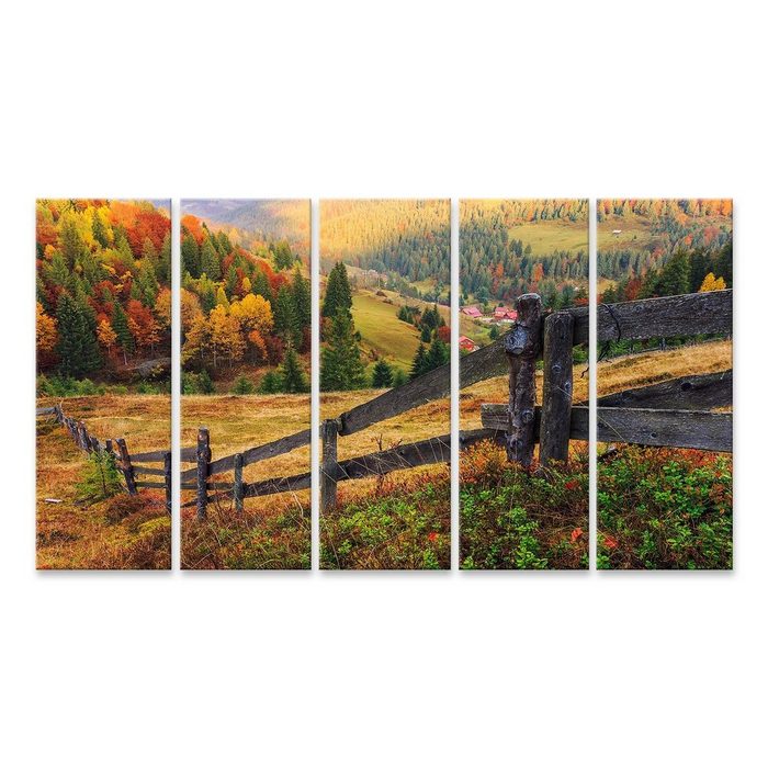 islandburner Leinwandbild Bild auf Leinwand Bunte Herbstlandschaft mit Zaun in Siebenbürgen Moun