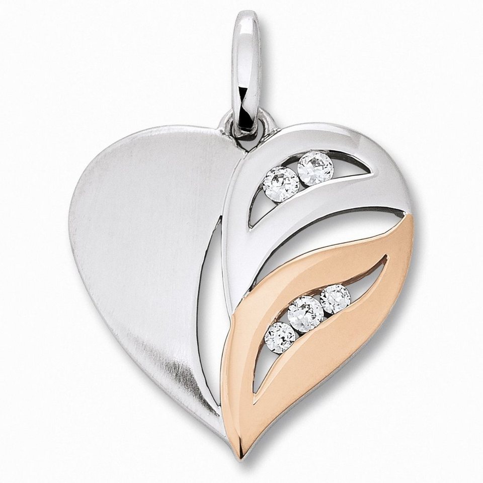 ONE ELEMENT Kette mit Anhänger Zirkonia Herz Herz Anhänger aus 925 Silber,  Schmuckset - Set mit verstellbarer Halskette, Breite : 19,50 mm - Höhe :  24,80 mm incl. Öse