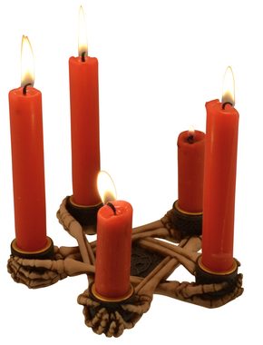 Vogler direct Gmbh Kerzenständer Pentragramm Kerzenhalter mit Skeletthänden, von Haus coloriert, aus Kunststein, LxBxH ca. 16x16x3cm