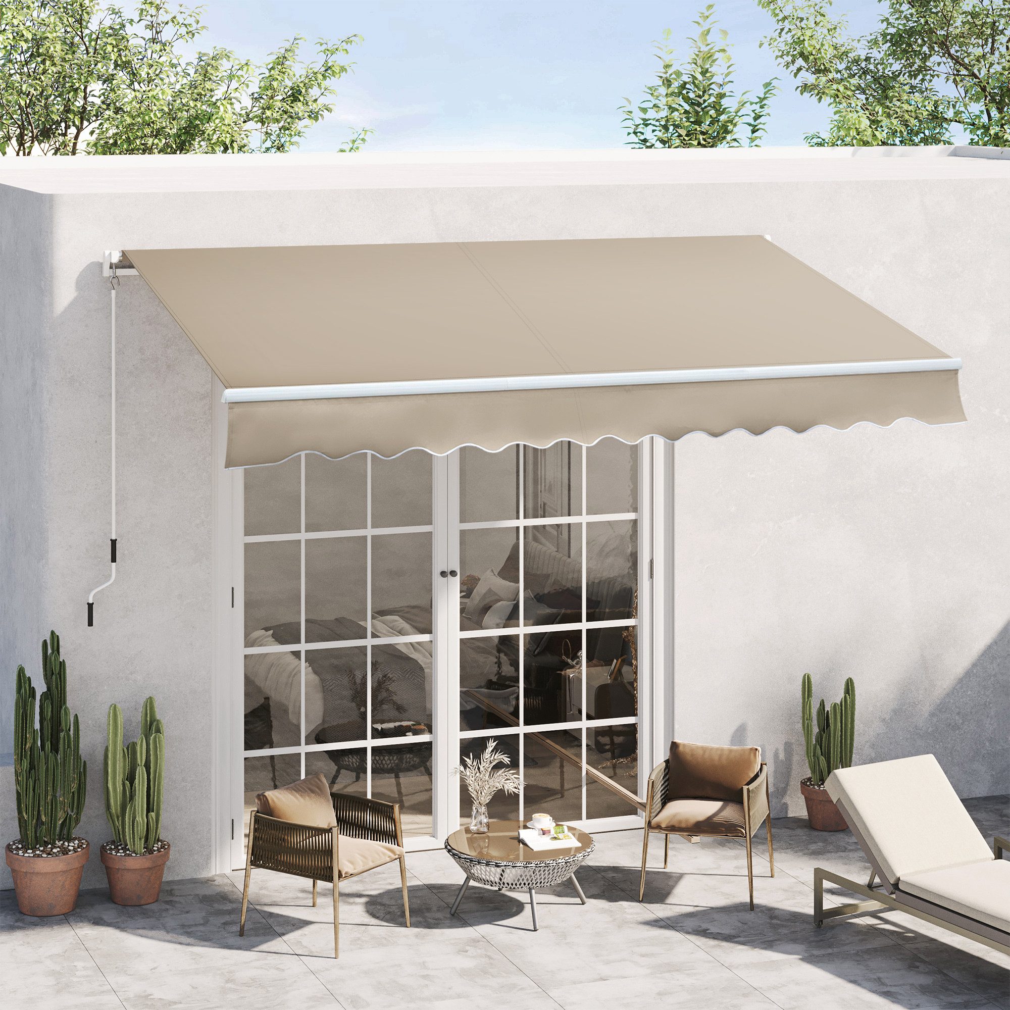 CHICFURN Sonnenschirm Kassettenmarkise 395×300 cm, stufenlos neigbar – Aluminium/Beige, Packung, Markise mit Handkurbel, Sonnenschutz Beige für Balkon & Terrasse
