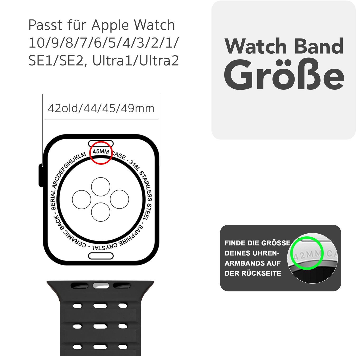Nalia Smartwatch-Armband Apple Watch 49mm/46/45/44/42(Serie 1-3), Magnetisc günstig online kaufen