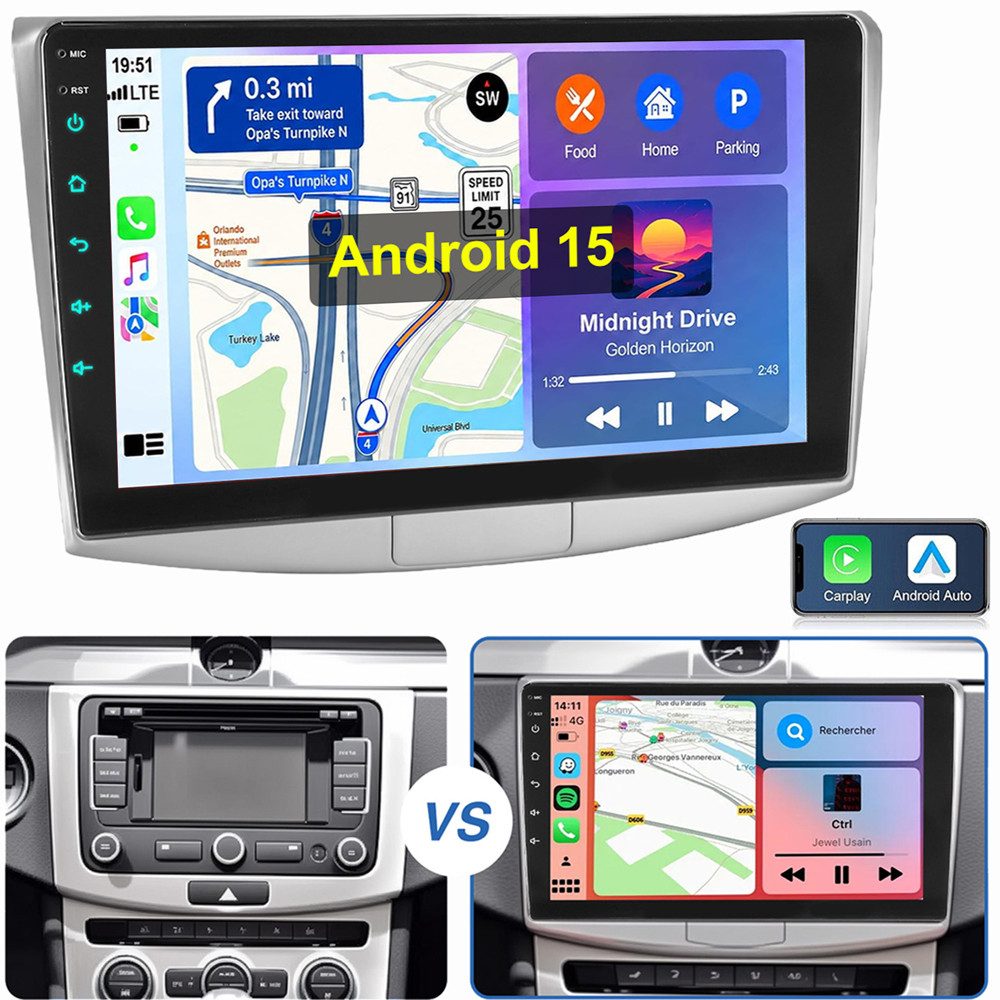 ESSGOO Für VW Passat B7 CC 2010-2015 Carplay Autoradio Android 15 Autoradio (RDS, FM, GPS Navi WIFI Mirror Link SWC RDS)