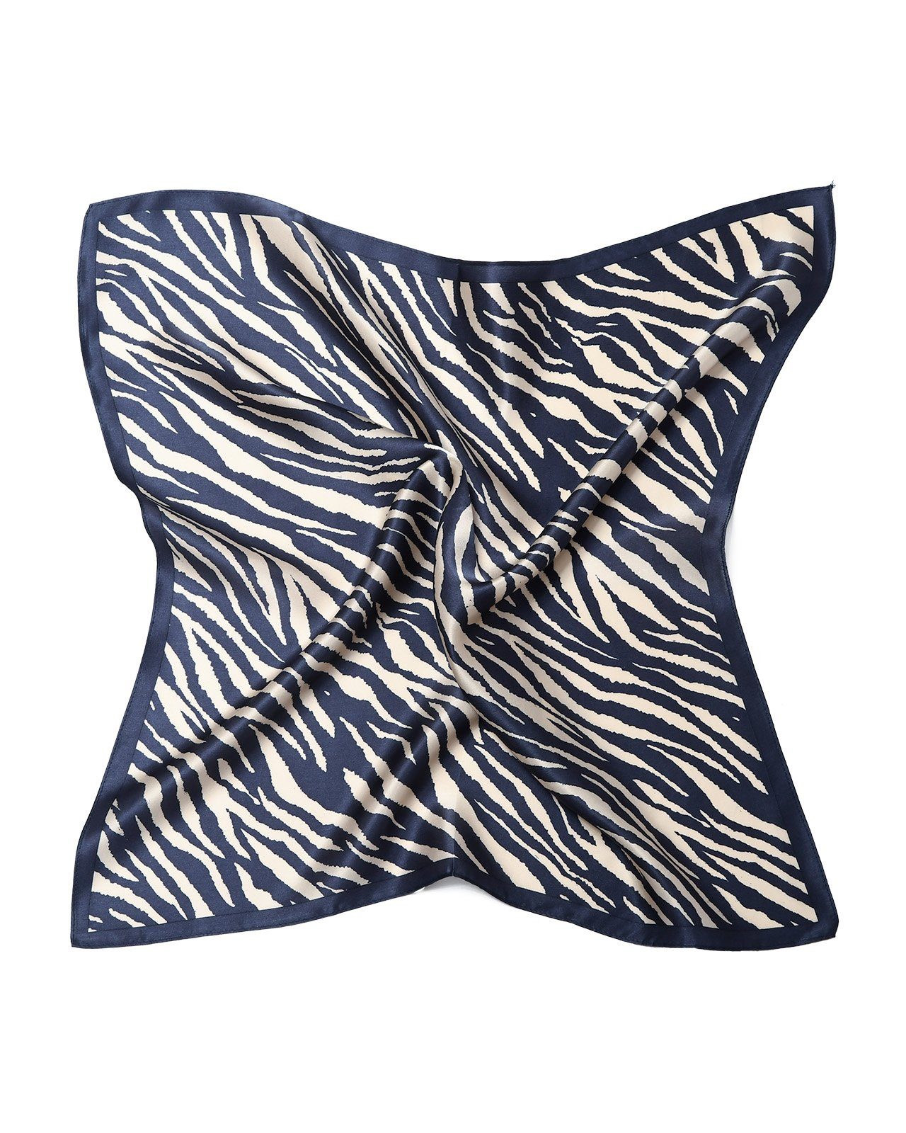 MayTree Seidentuch quadratisch,Zebra 53x53 cm, dunkelblau beige, Nickituch, Bandana-Schal, (Stück), 100% Seide