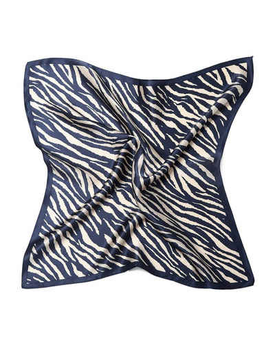 MayTree Seidentuch quadratisch,Zebra 53x53 cm, dunkelblau beige, Nickituch, Bandana-Schal, (Stück), 100% Seide